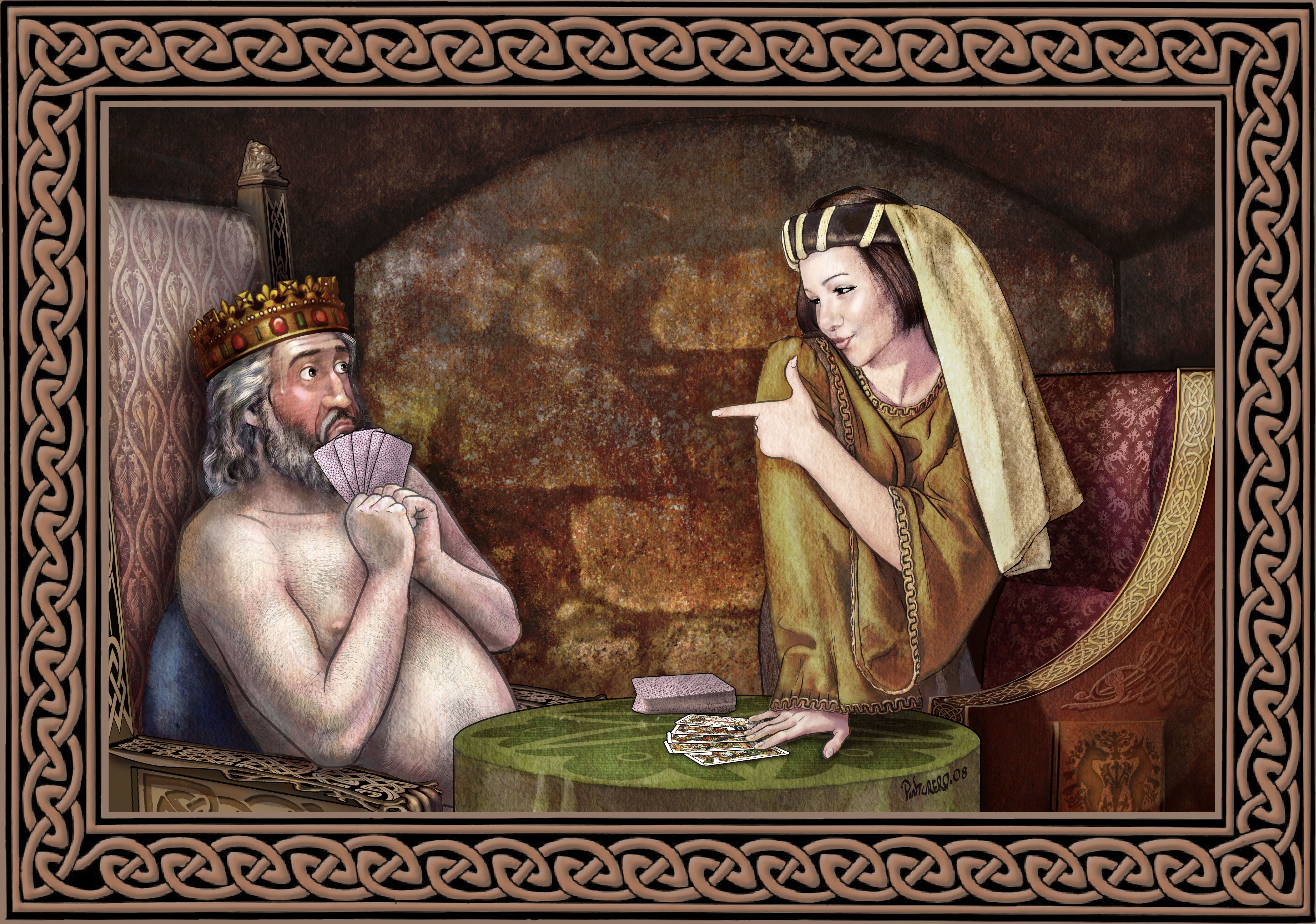 painting, women, king, medieval, playing cards, fantasy art, picture frames, old, hand gesture, digital art, humor, HD Wallpaper