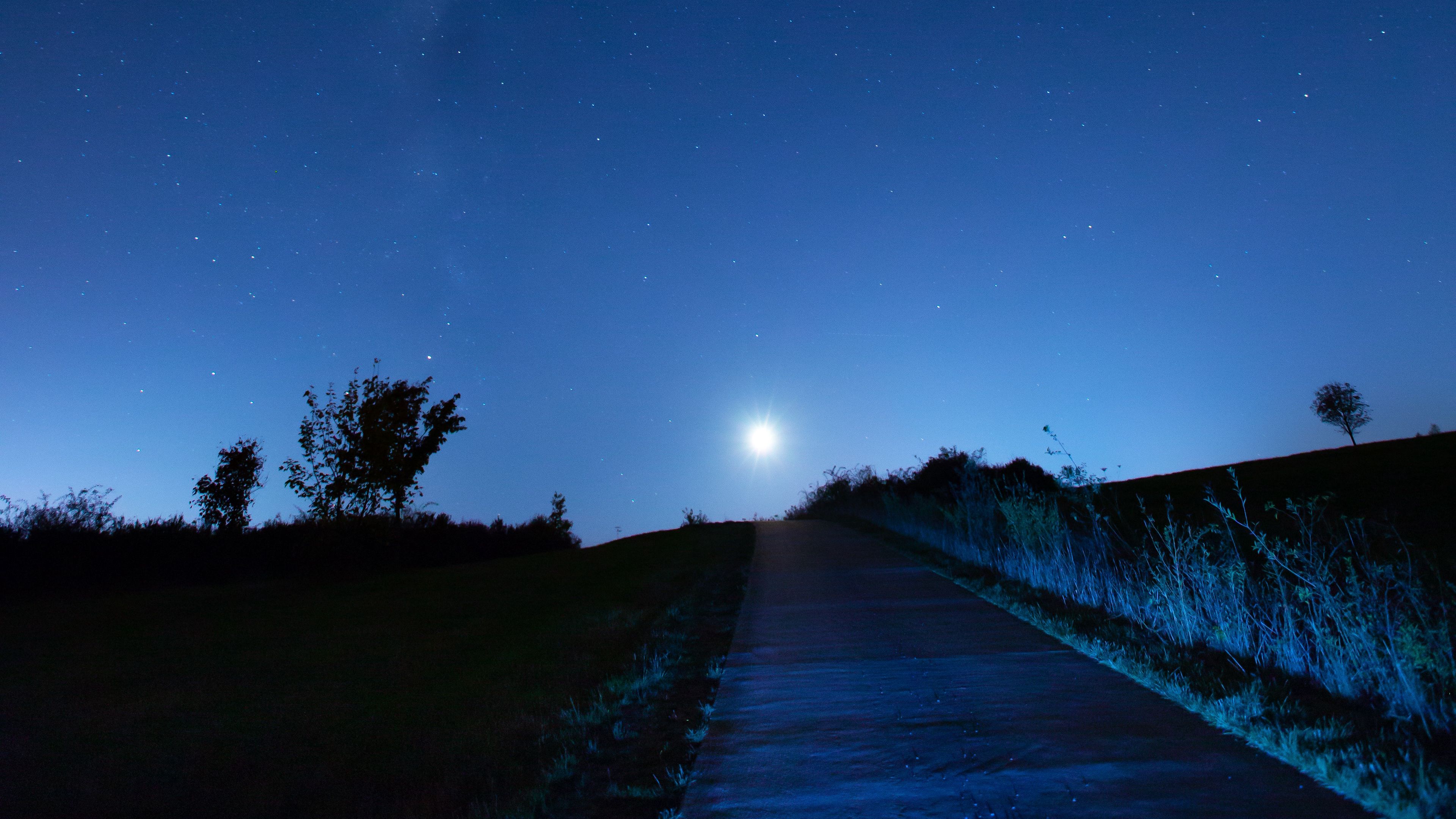 starry sky, rise, night, shine, horizon, 4k, HD Wallpaper