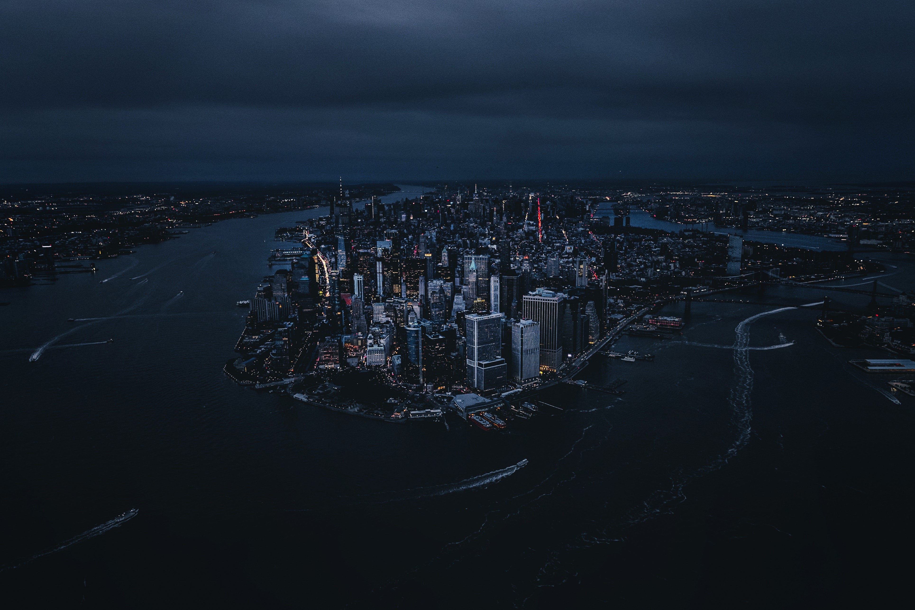 New York City, city, building, USA, boat, architecture, night, Andre Benz, HD Wallpaper