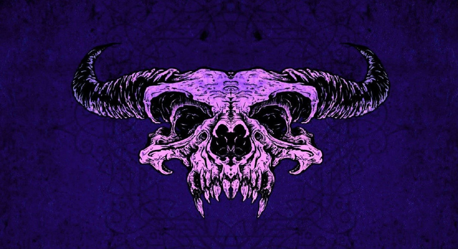 demon horns, purple background, skull, HD Wallpaper