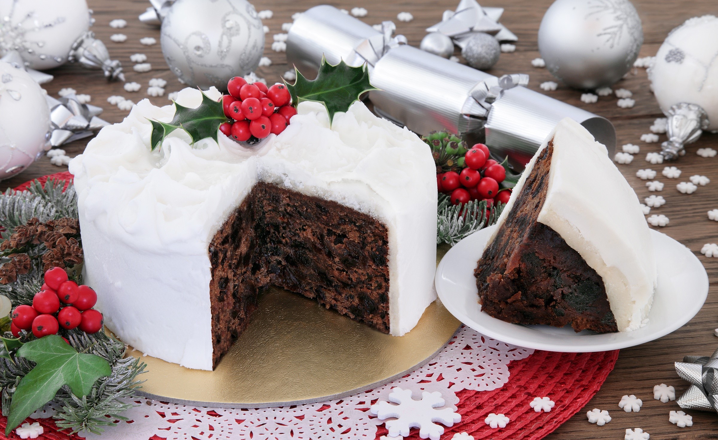 Christmas ornaments, food, sweets, cake, HD Wallpaper