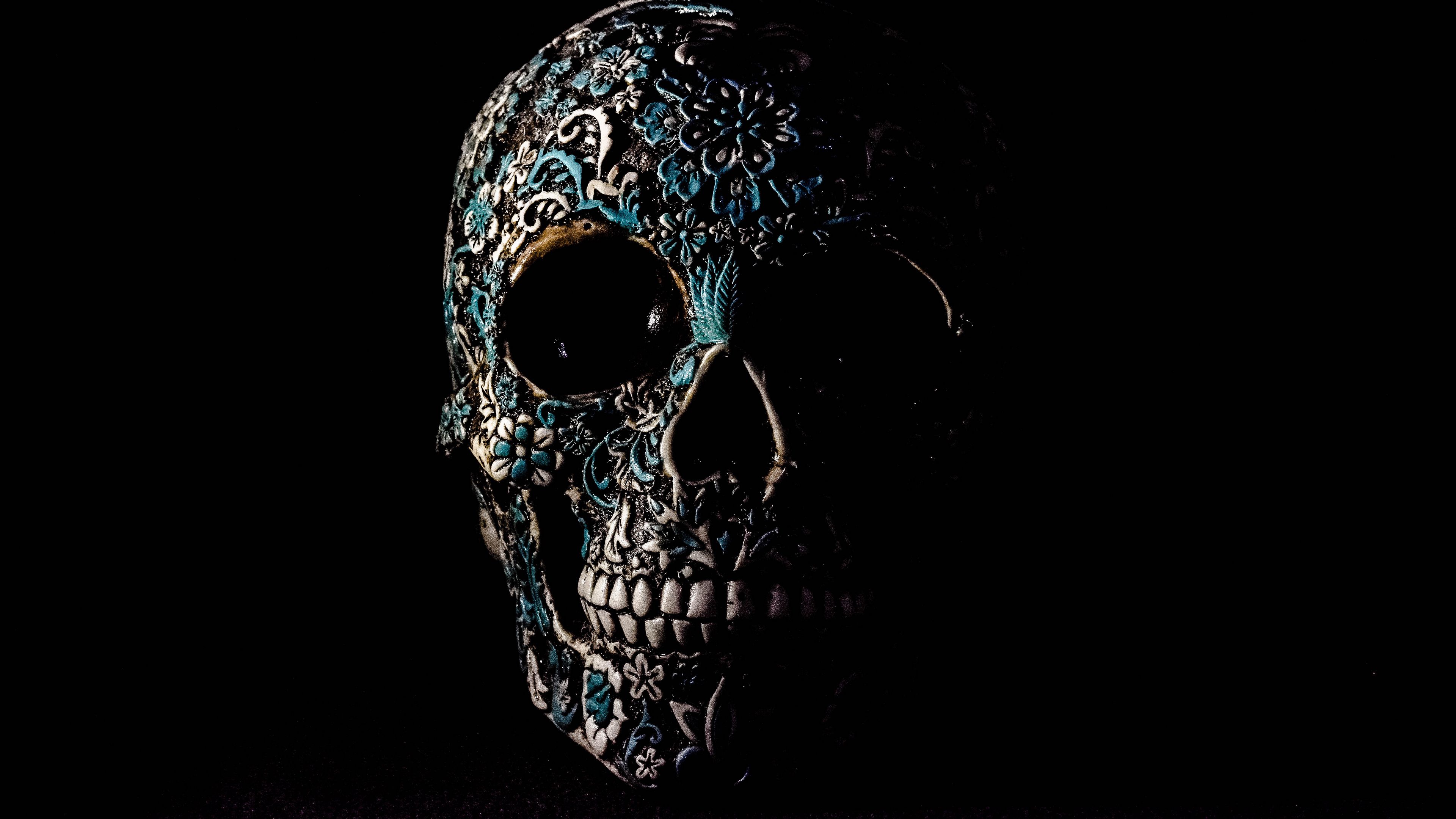 skull, dark, patterns, bones, 4k, HD Wallpaper