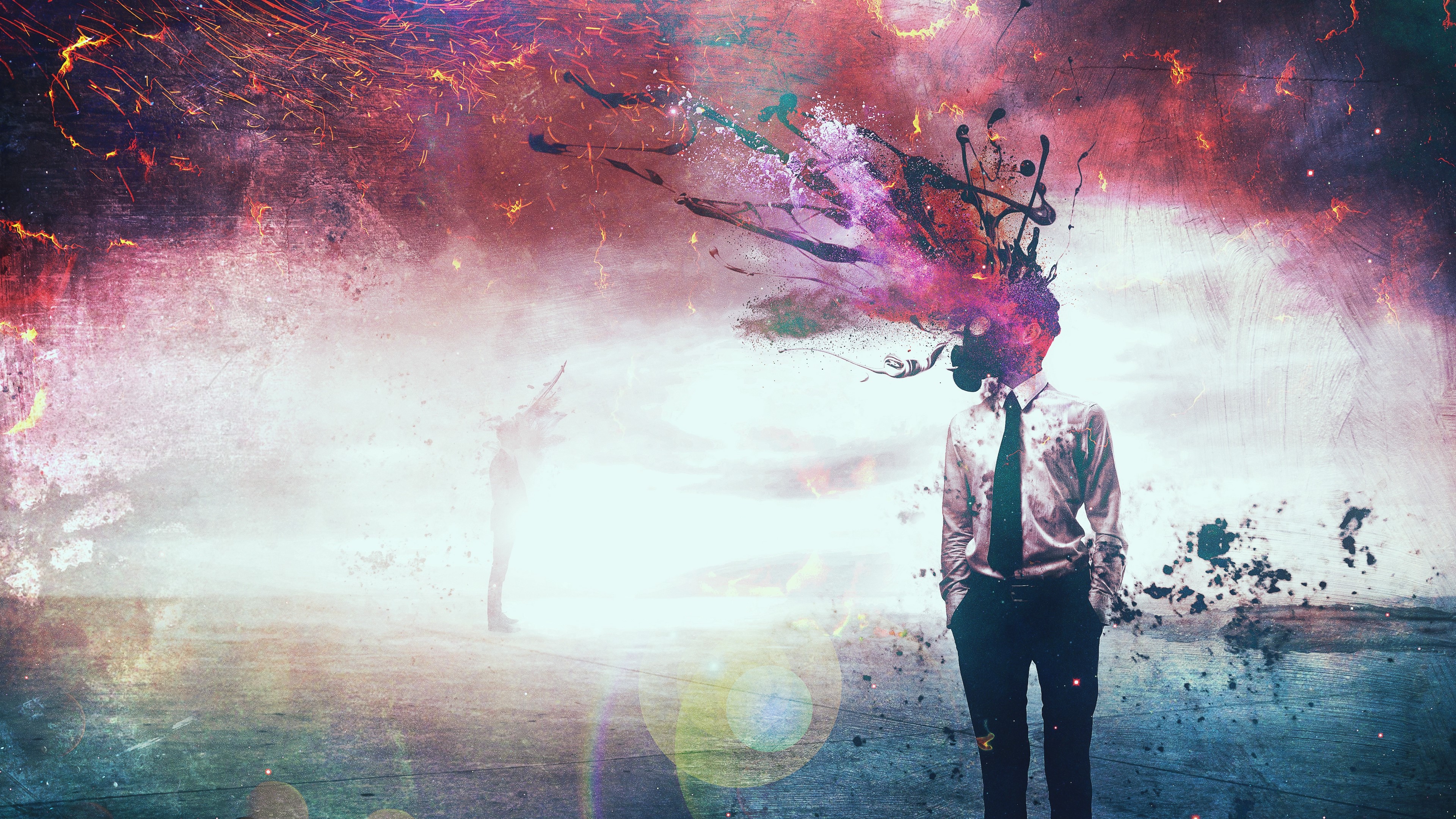 digital art, men, abstract, painting, tie, paint splash, HD Wallpaper