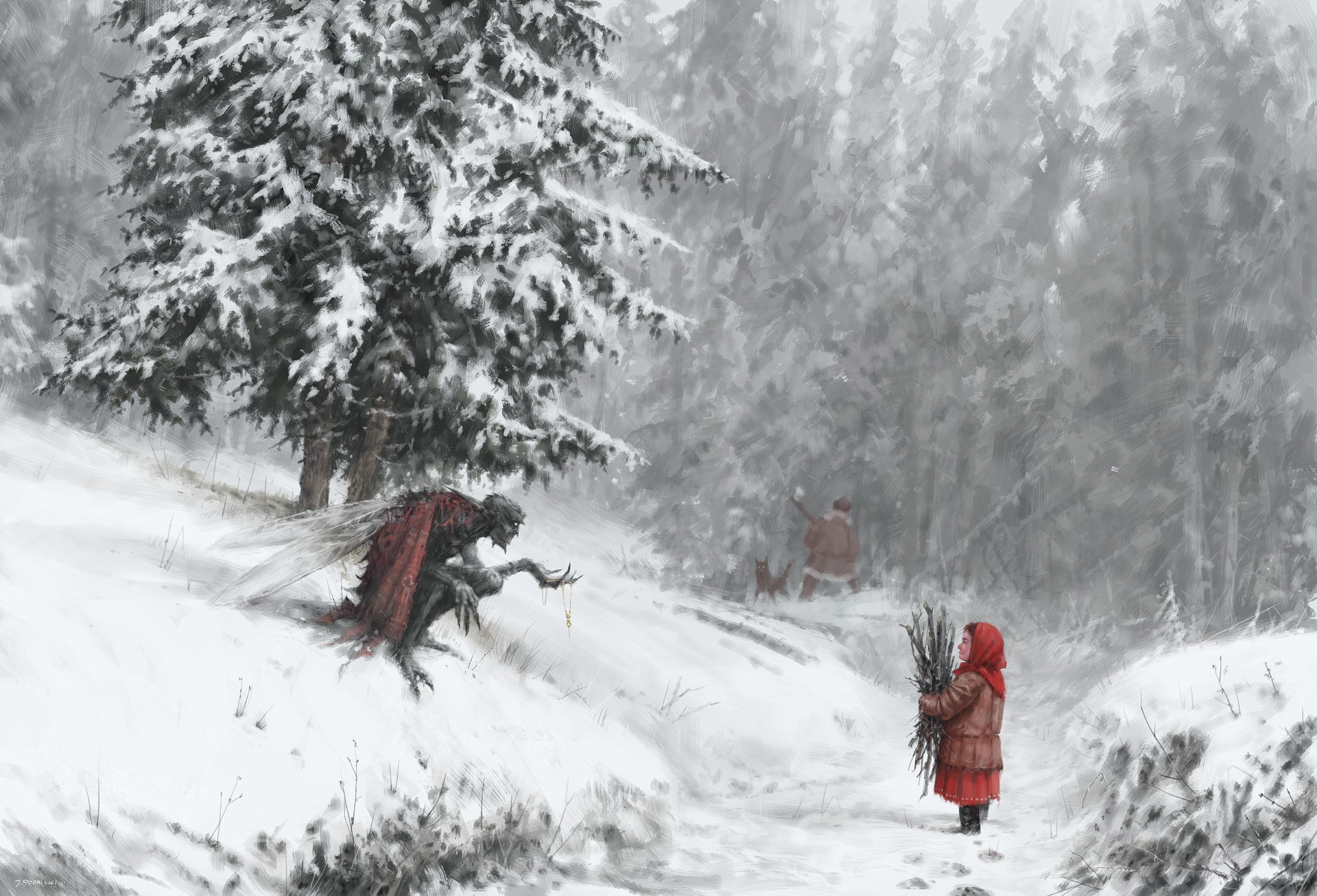 digital, artwork, creature, snow, winter, HD Wallpaper