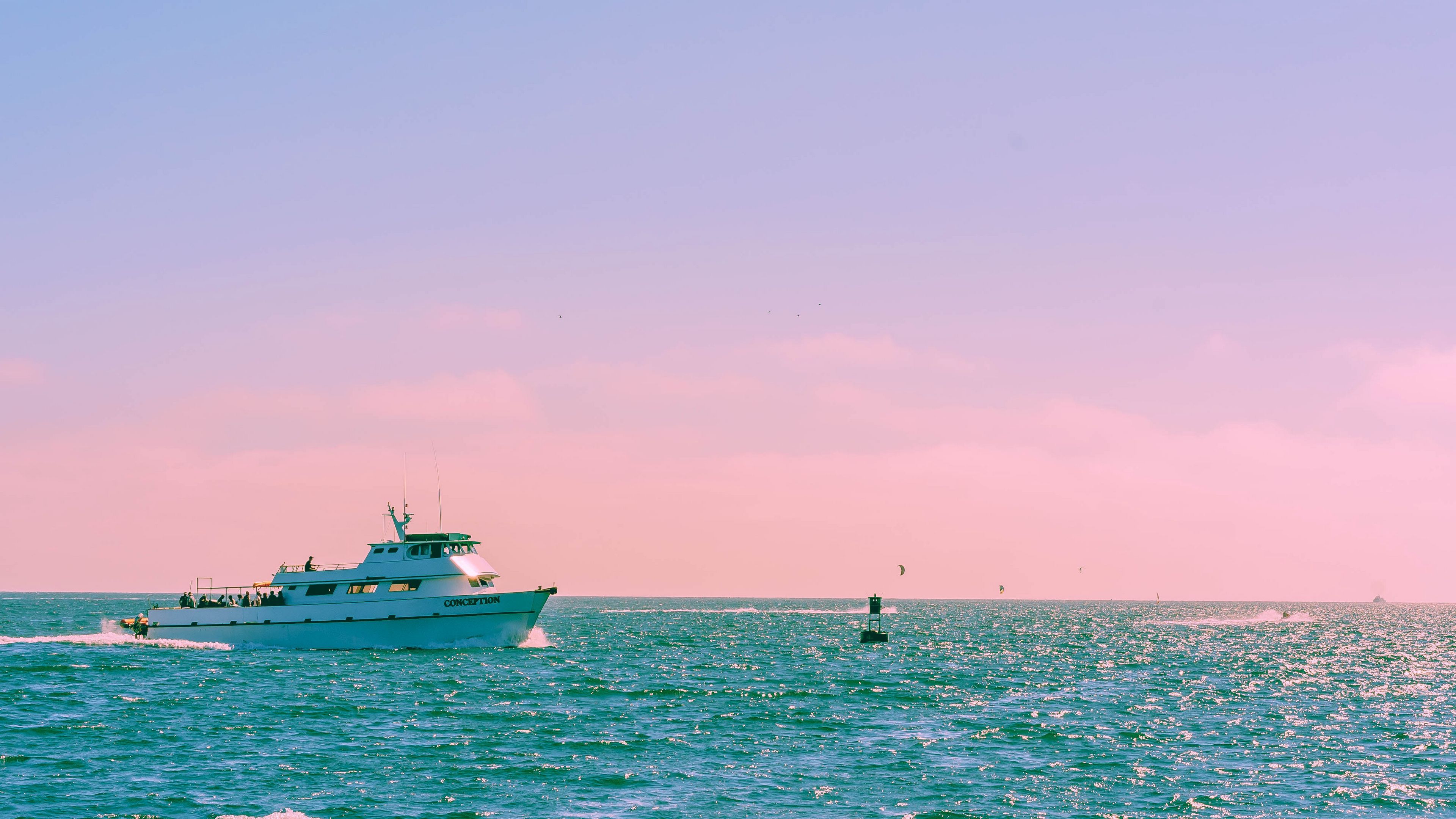 ship, sea, horizon, waves, pastel, 4k, HD Wallpaper