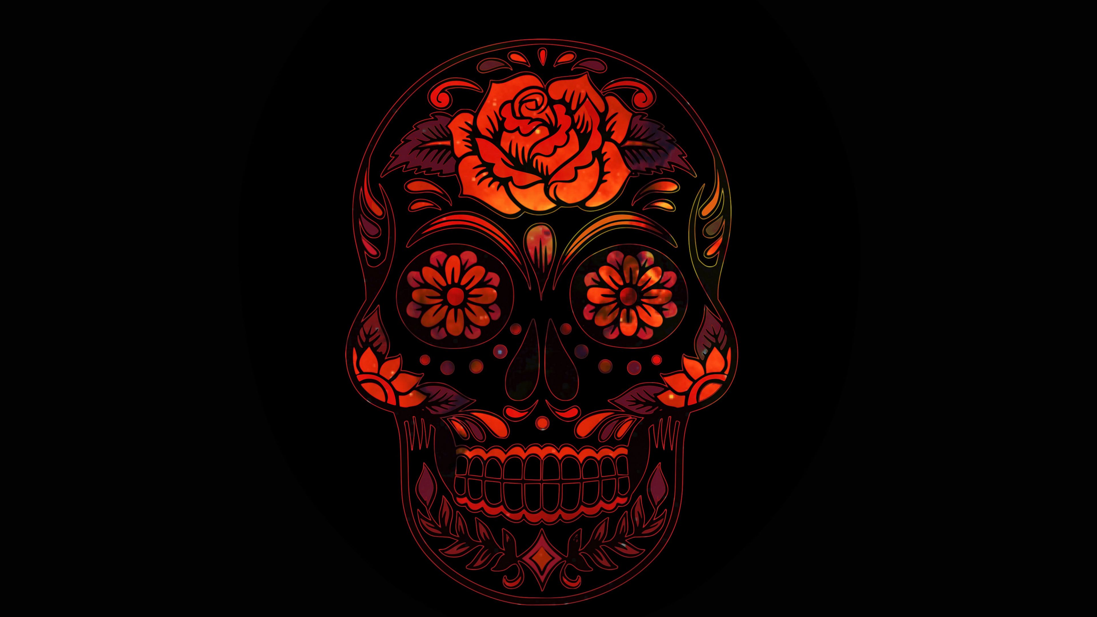 skull, glitter, patterns, art, dark, 4k, HD Wallpaper
