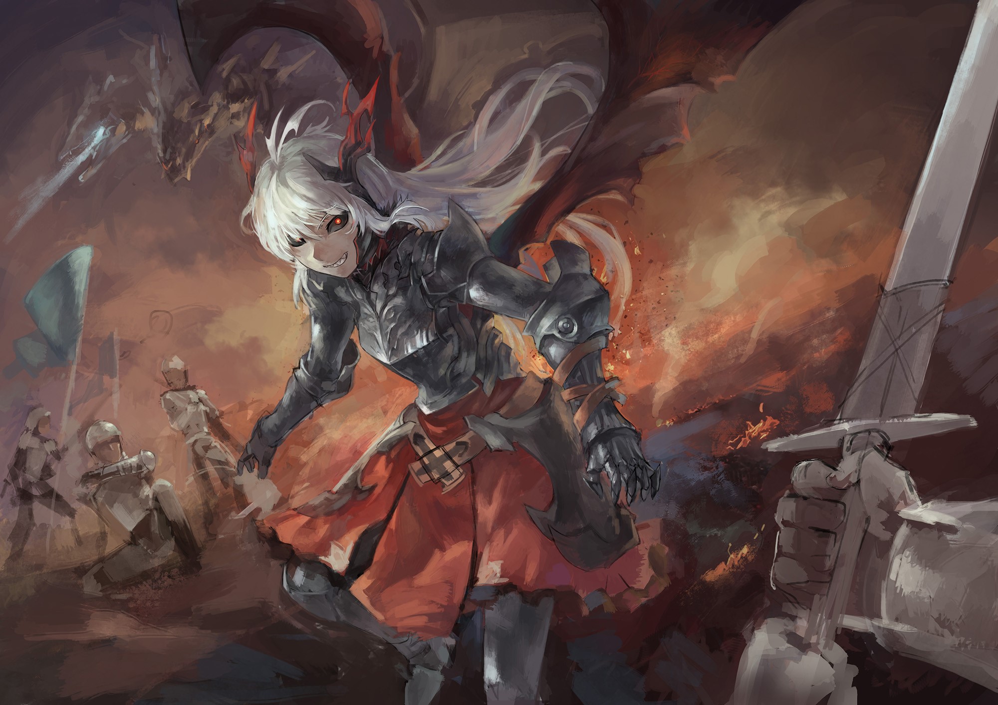 anime girls, anime, fantasy girl, red eyes, sword, fantasy art, HD Wallpaper