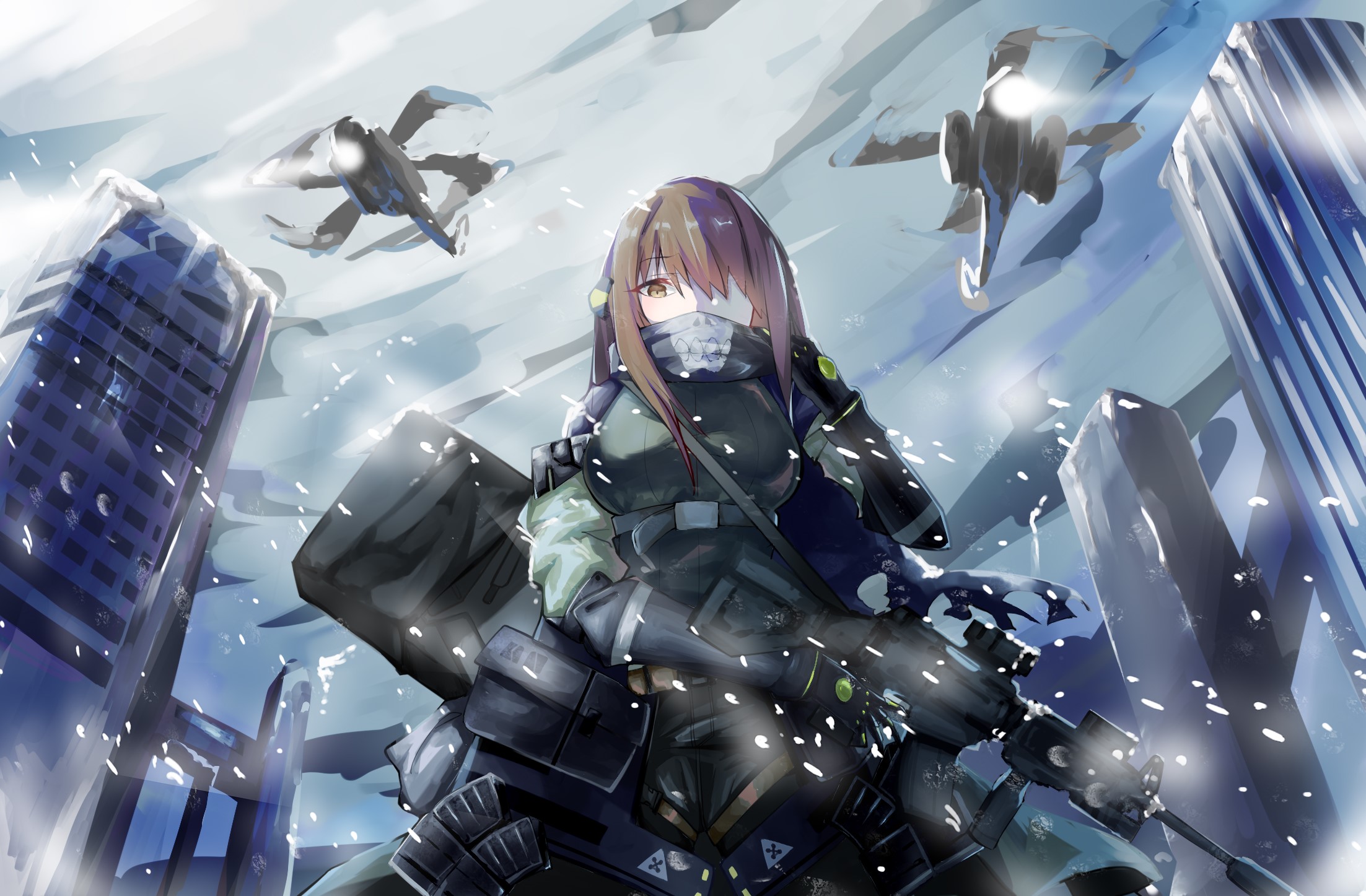 anime girls, anime, brunette, city, HD Wallpaper