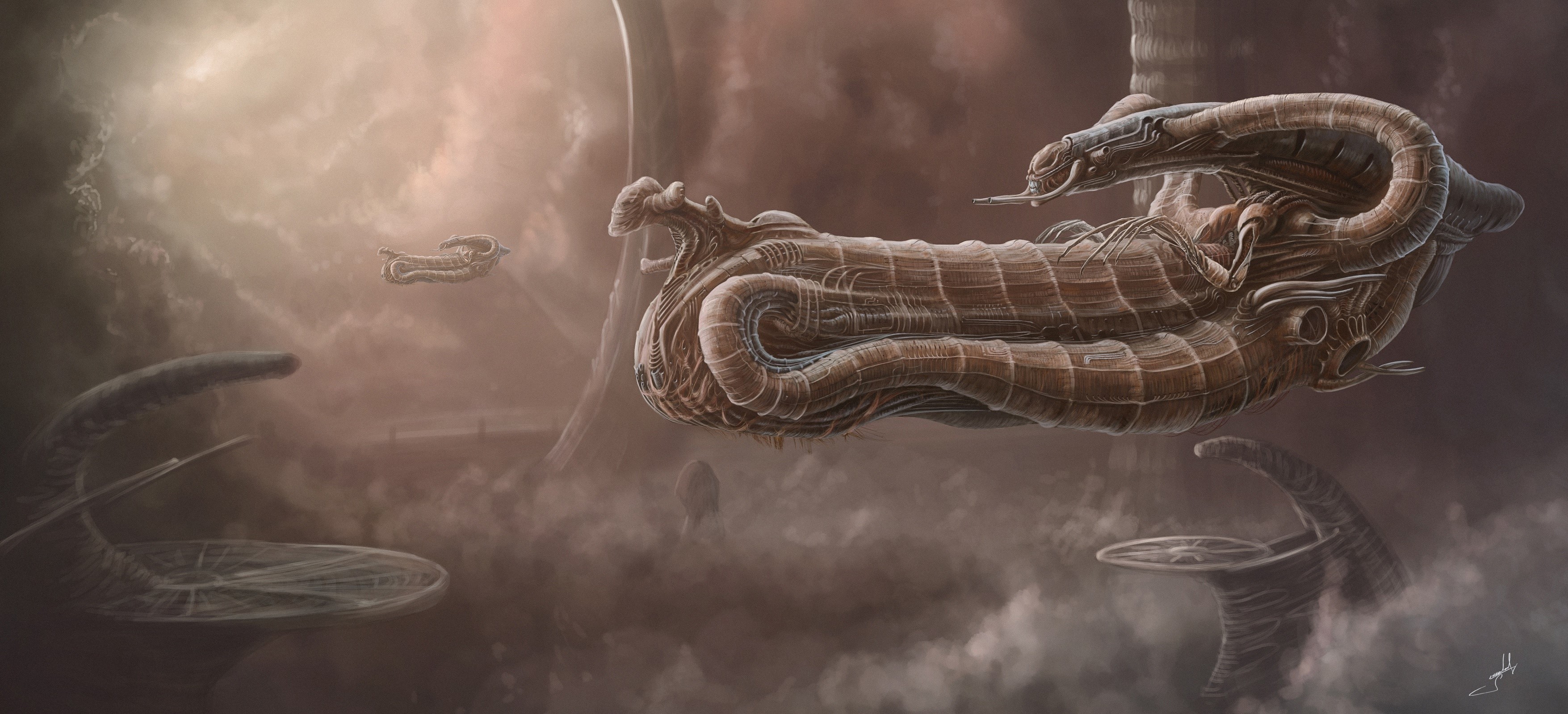 spaceship, artwork, science fiction, Dmitrii Ustinov, HD Wallpaper