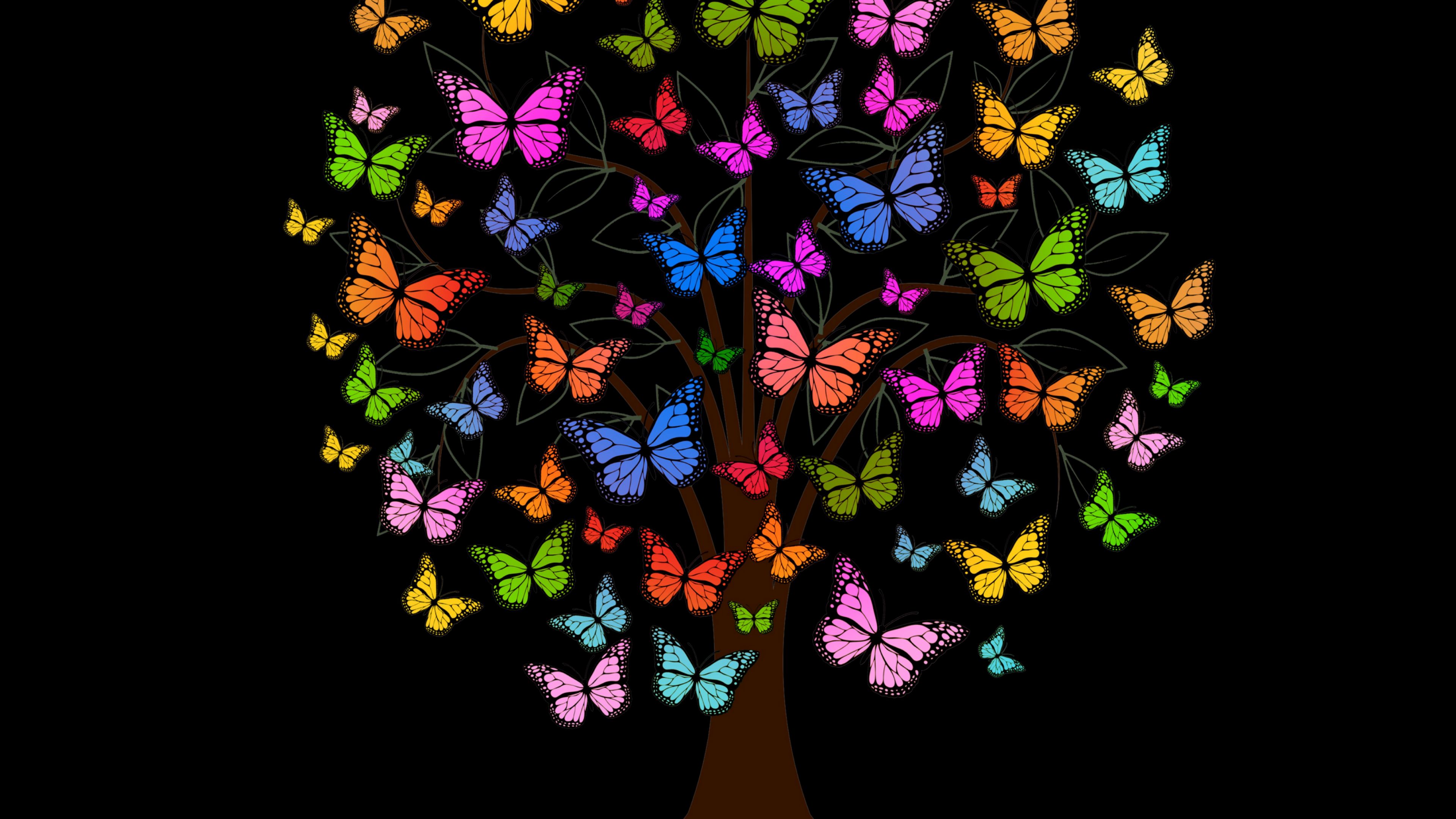 butterfly, tree, patterns, colorful, 4k, HD Wallpaper