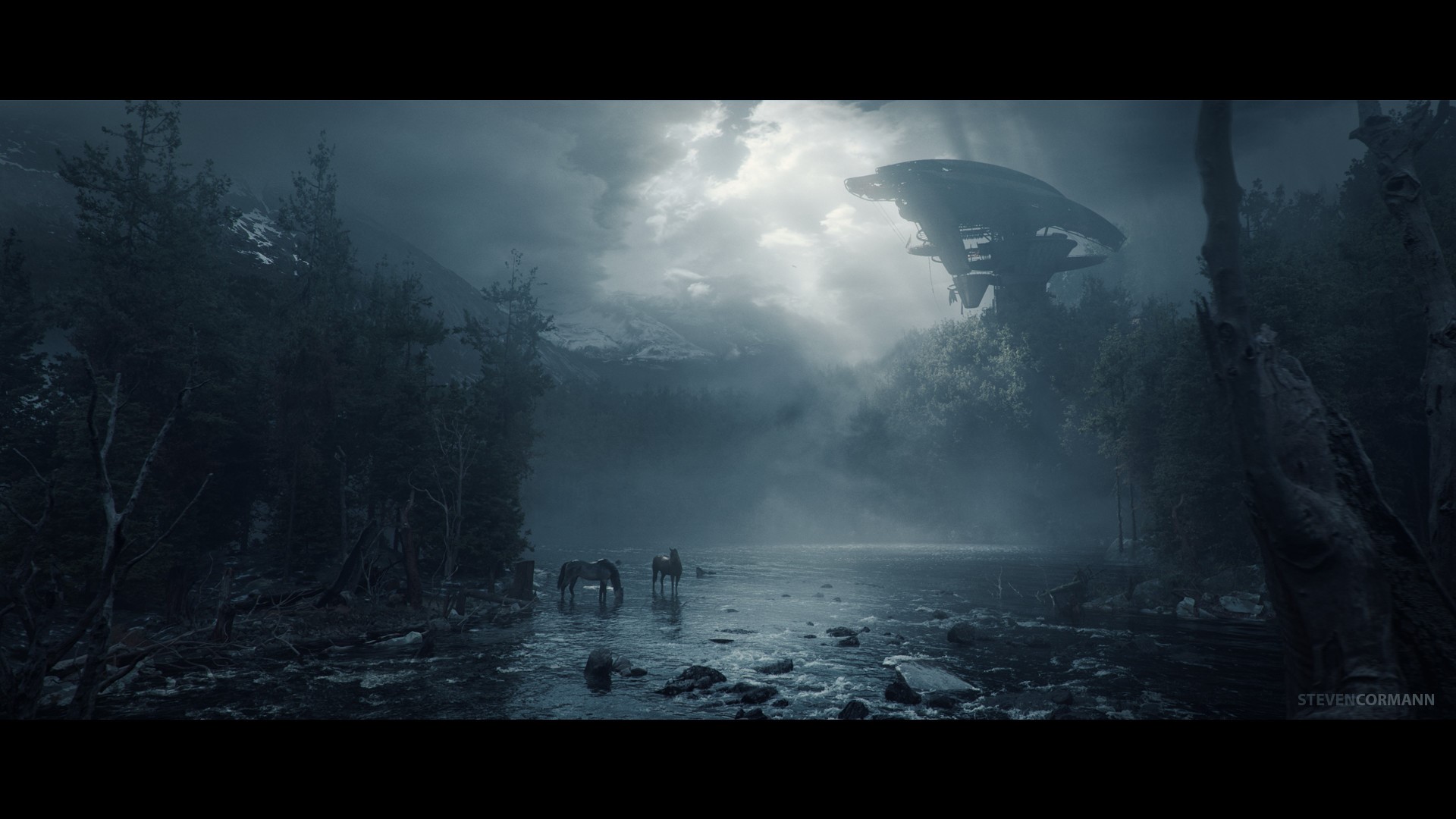 concept art, digital, horse, night, artwork, HD Wallpaper