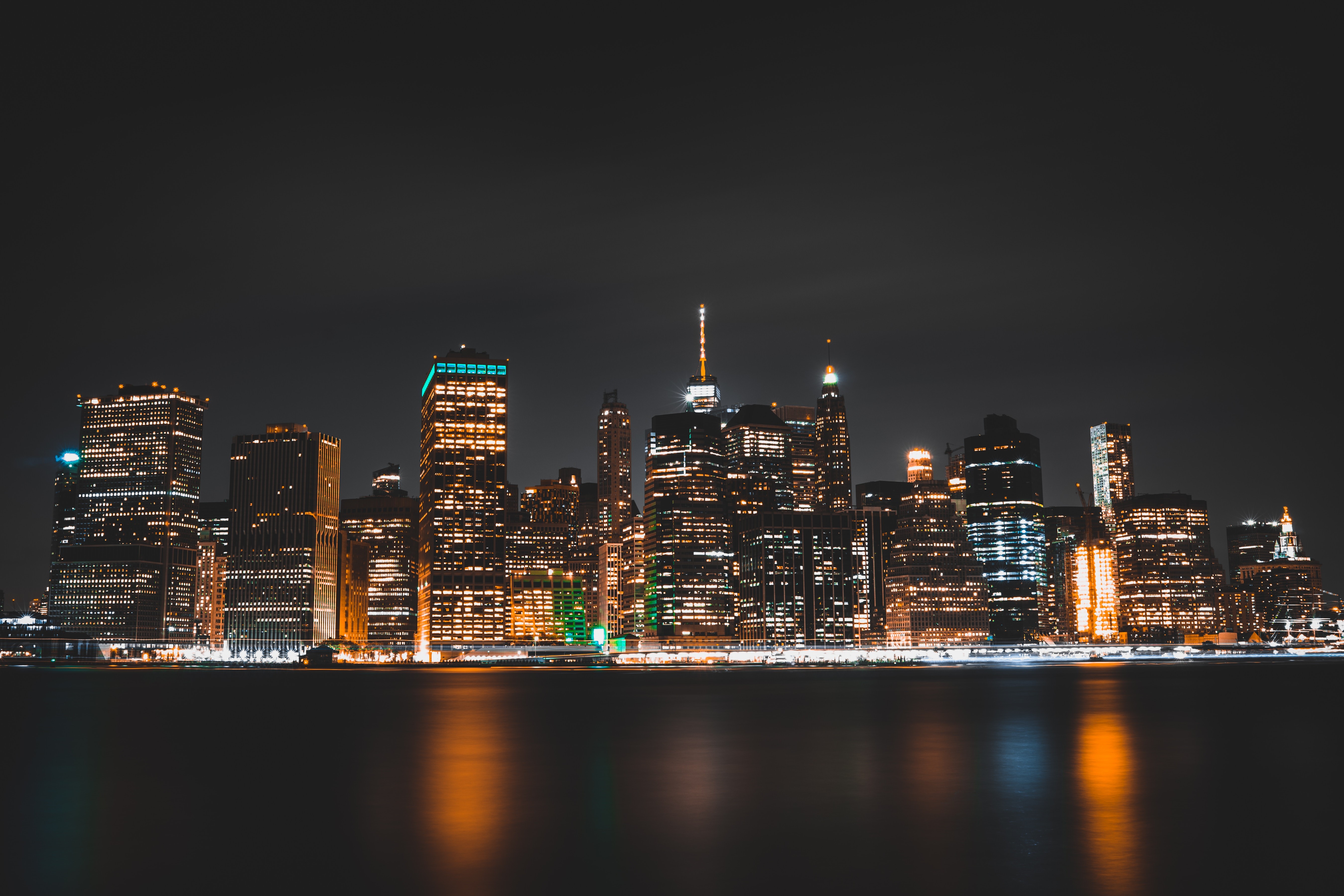 city, reflection, lights, Brooklyn, city lights, cityscape, night, New York City, HD Wallpaper