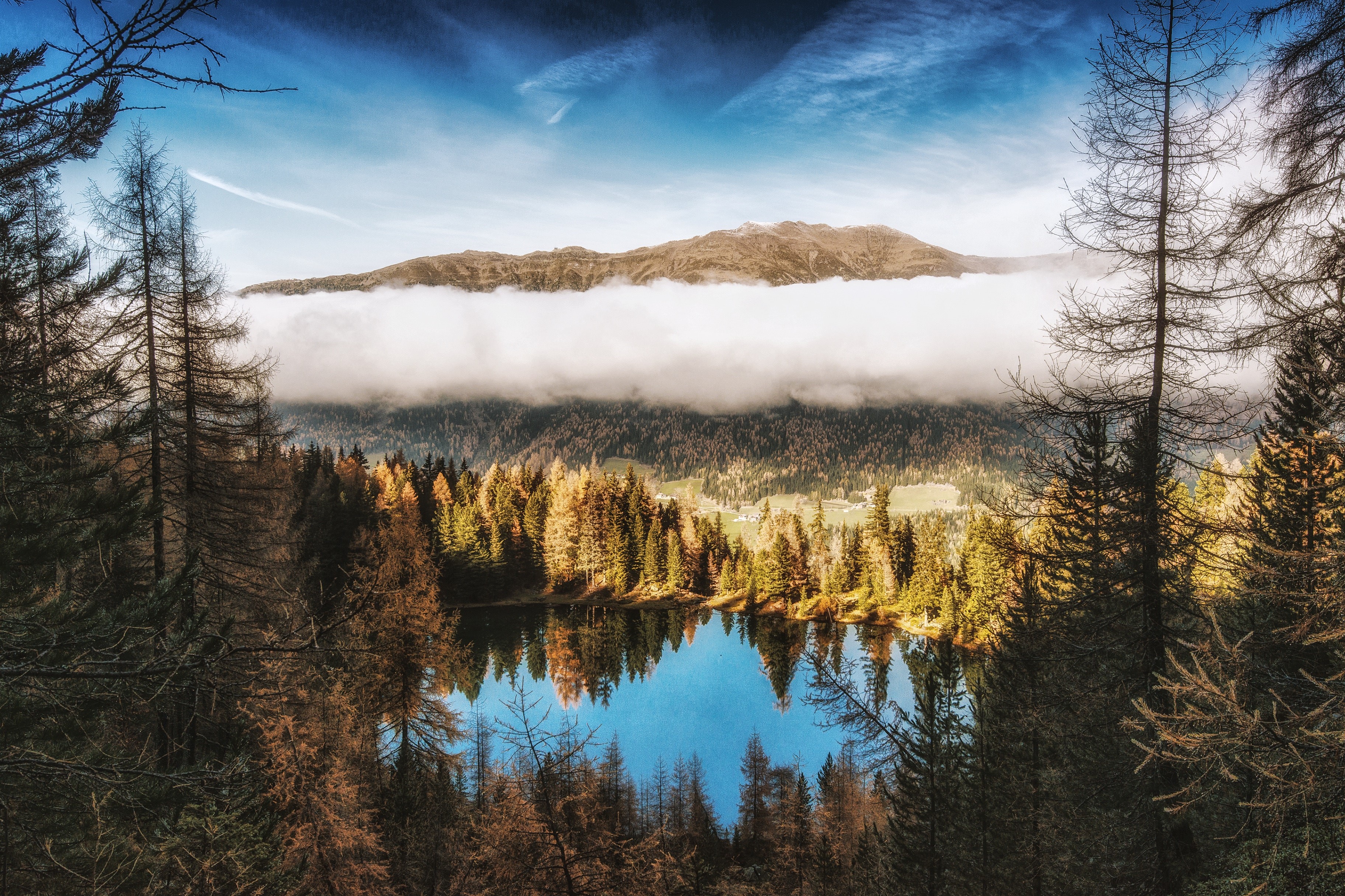 landscape, forest, lake, clouds, trees, Italy, mountains, HD Wallpaper