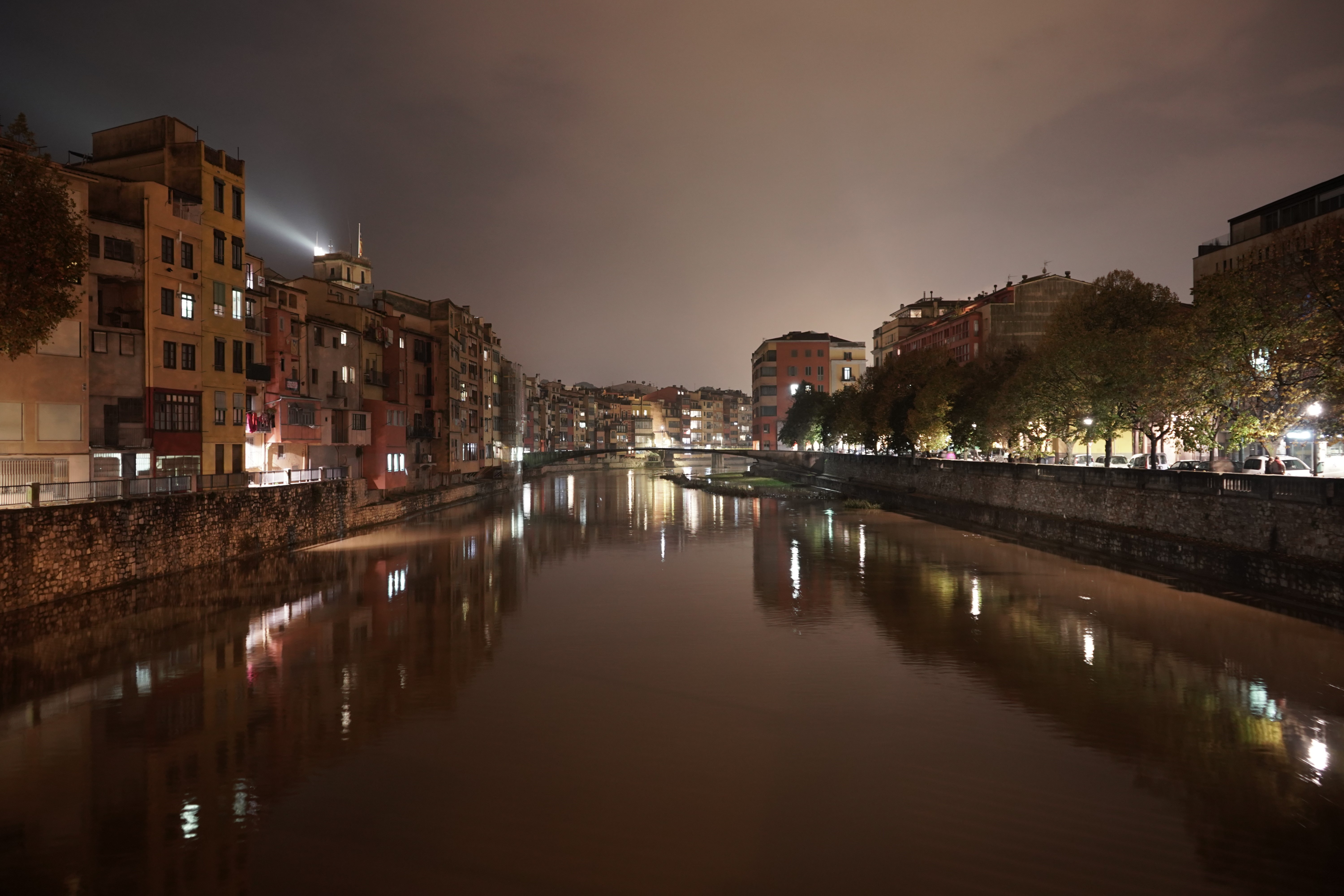 city, Spain, river, bridge, night, girona, HD Wallpaper
