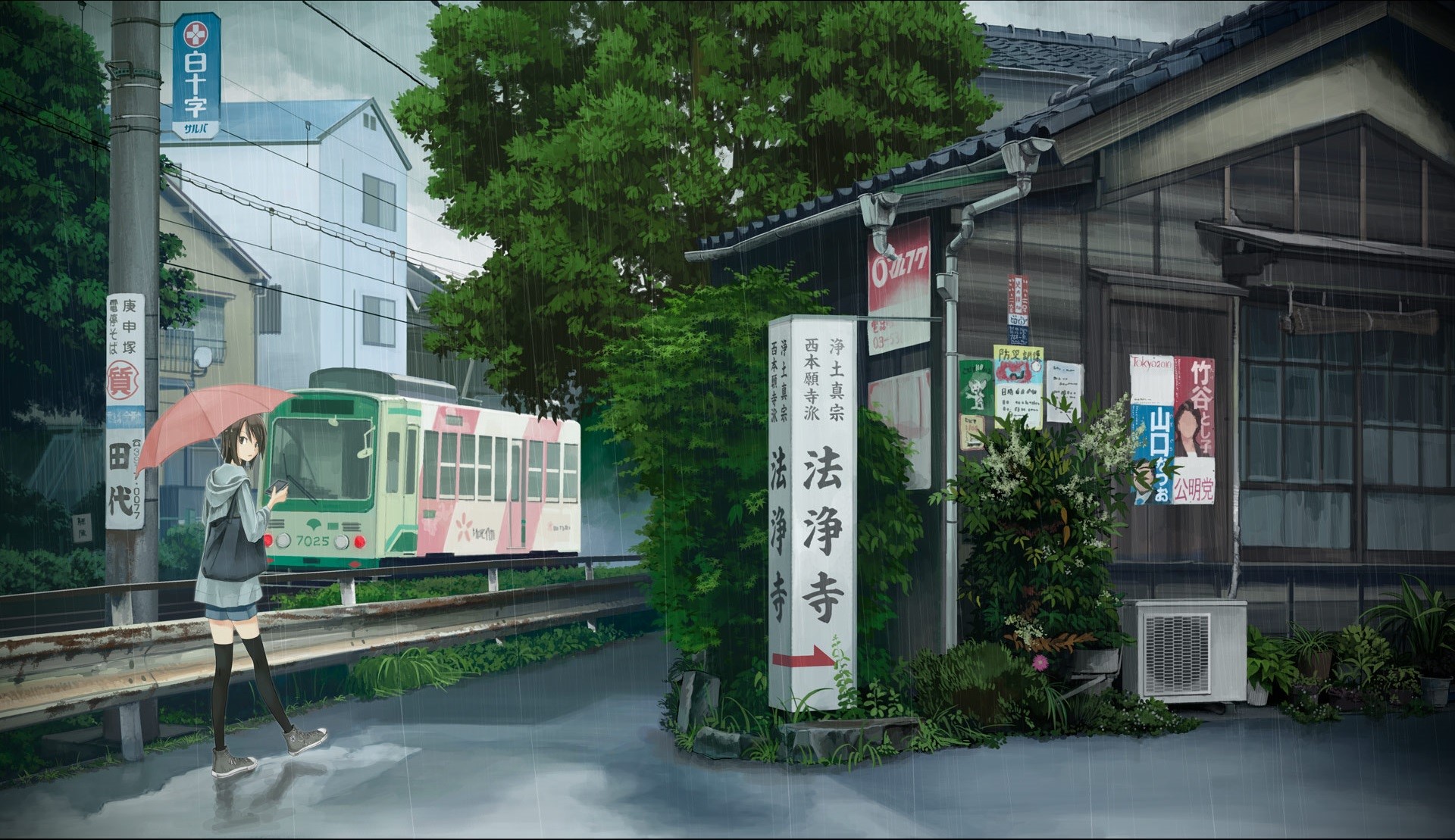 anime girls, city, street, HD Wallpaper