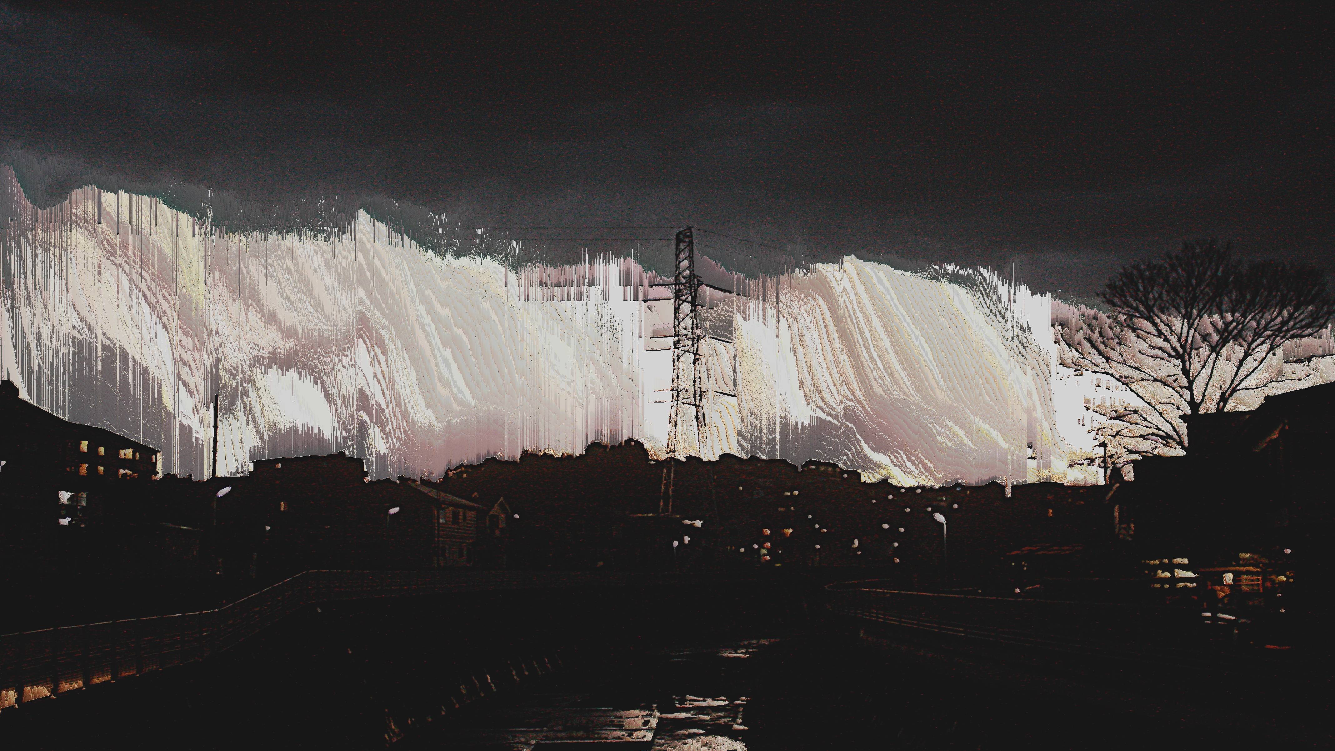 glitch art, waves, clouds, HD Wallpaper