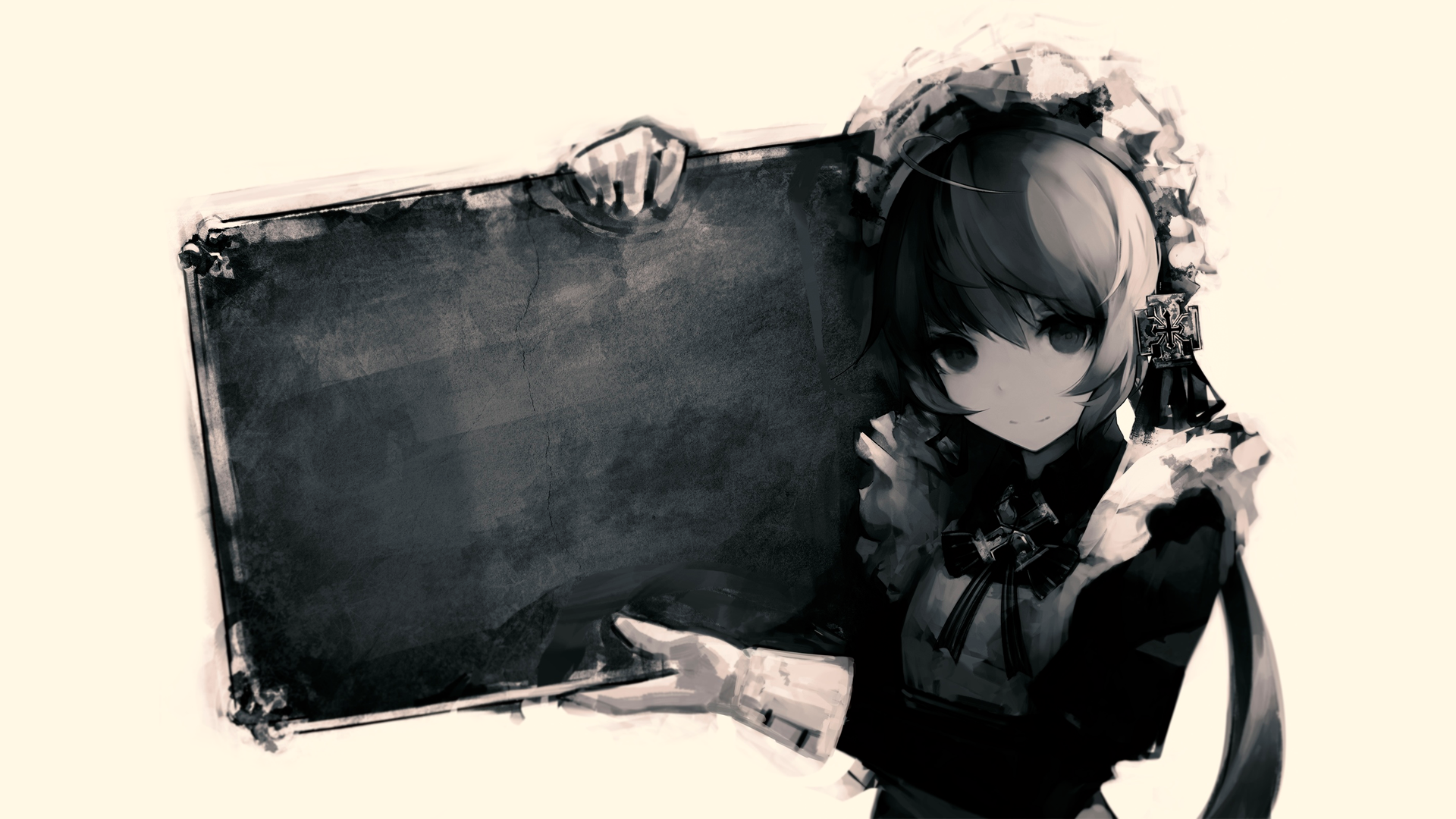 anime, manga, anime girls, simple background, minimalism, monochrome, maid, looking at viewer, HD Wallpaper
