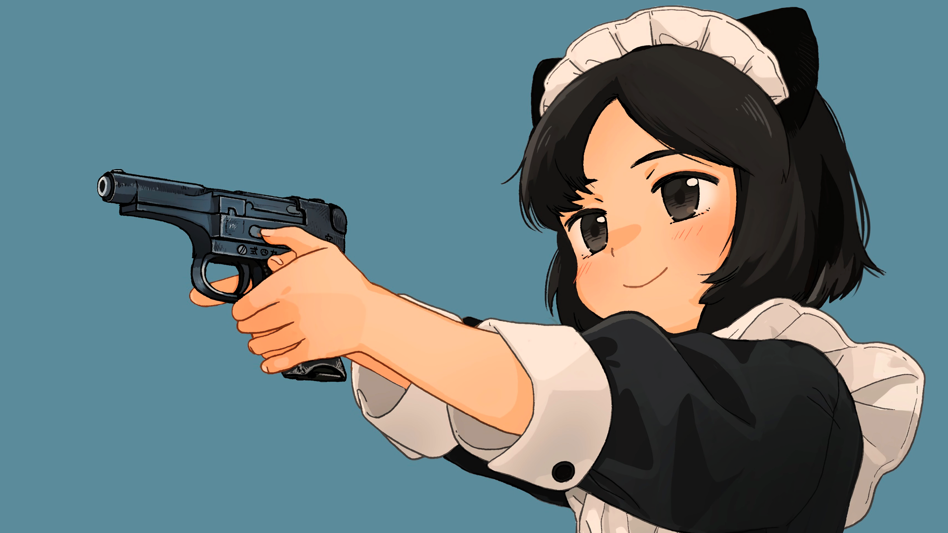 anime, manga, anime girls, nekomimi, cat ears, maid, dark hair, HD Wallpaper