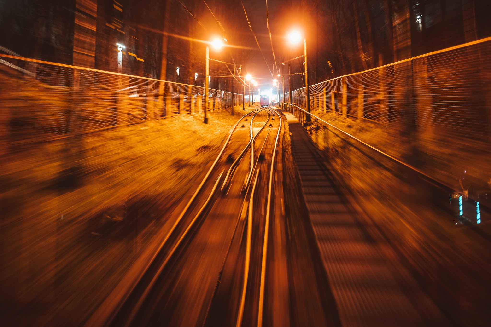 night, railway, lights, HD Wallpaper