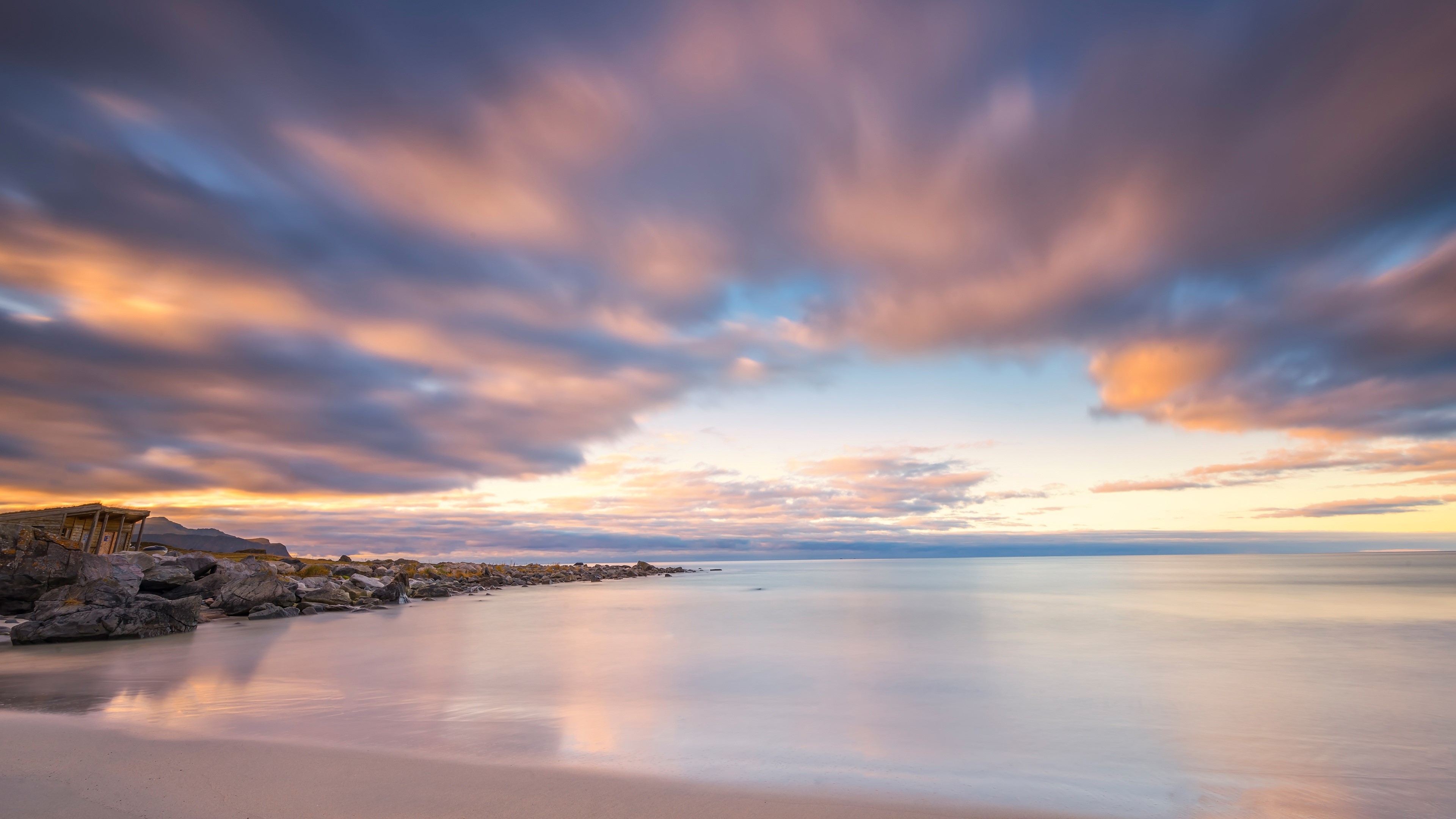 nature, sky, clouds, water, calm, beach, evening, HD Wallpaper