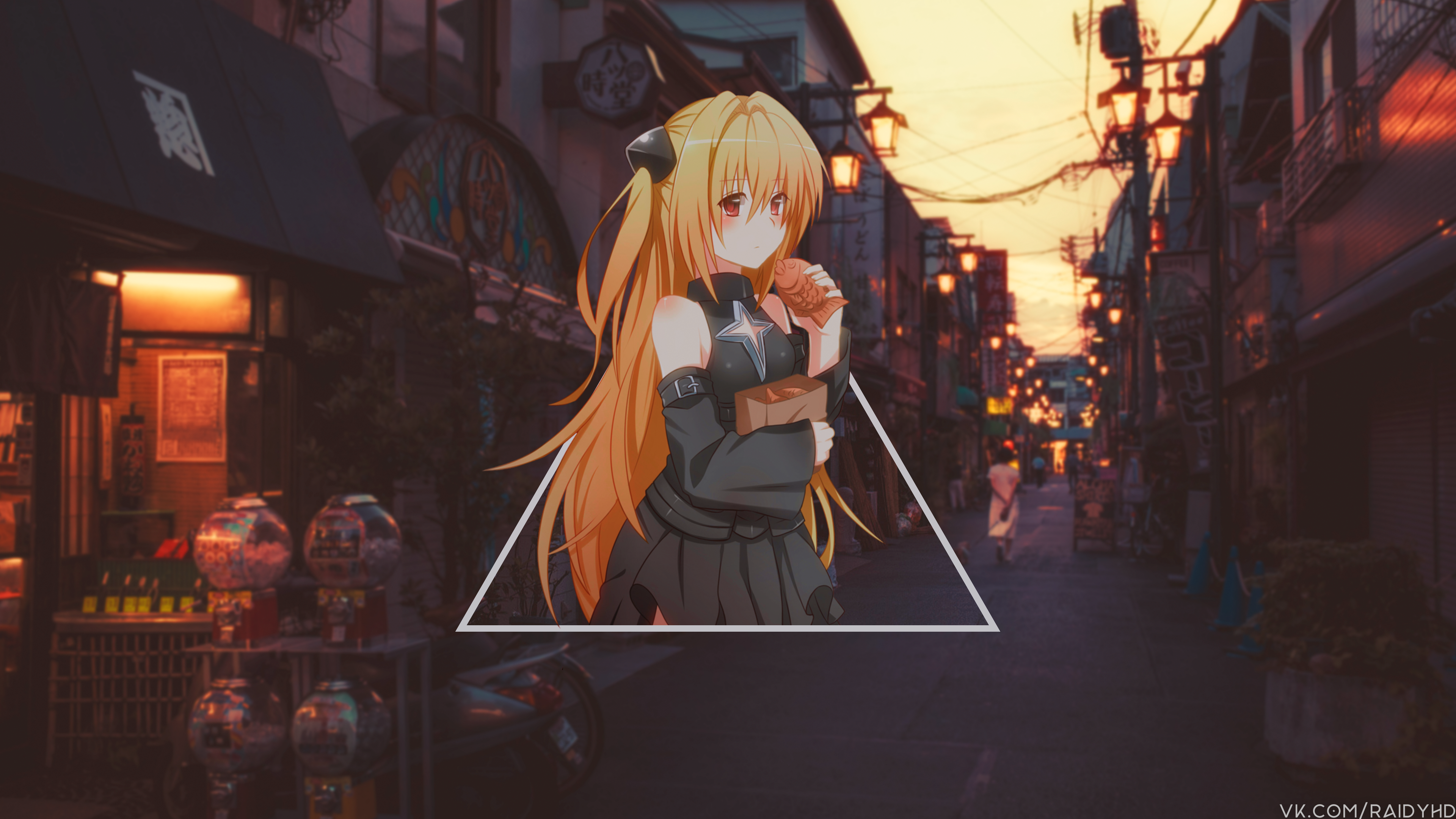 anime girls, picture-in-picture, anime, blonde, long hair, red eyes, HD Wallpaper