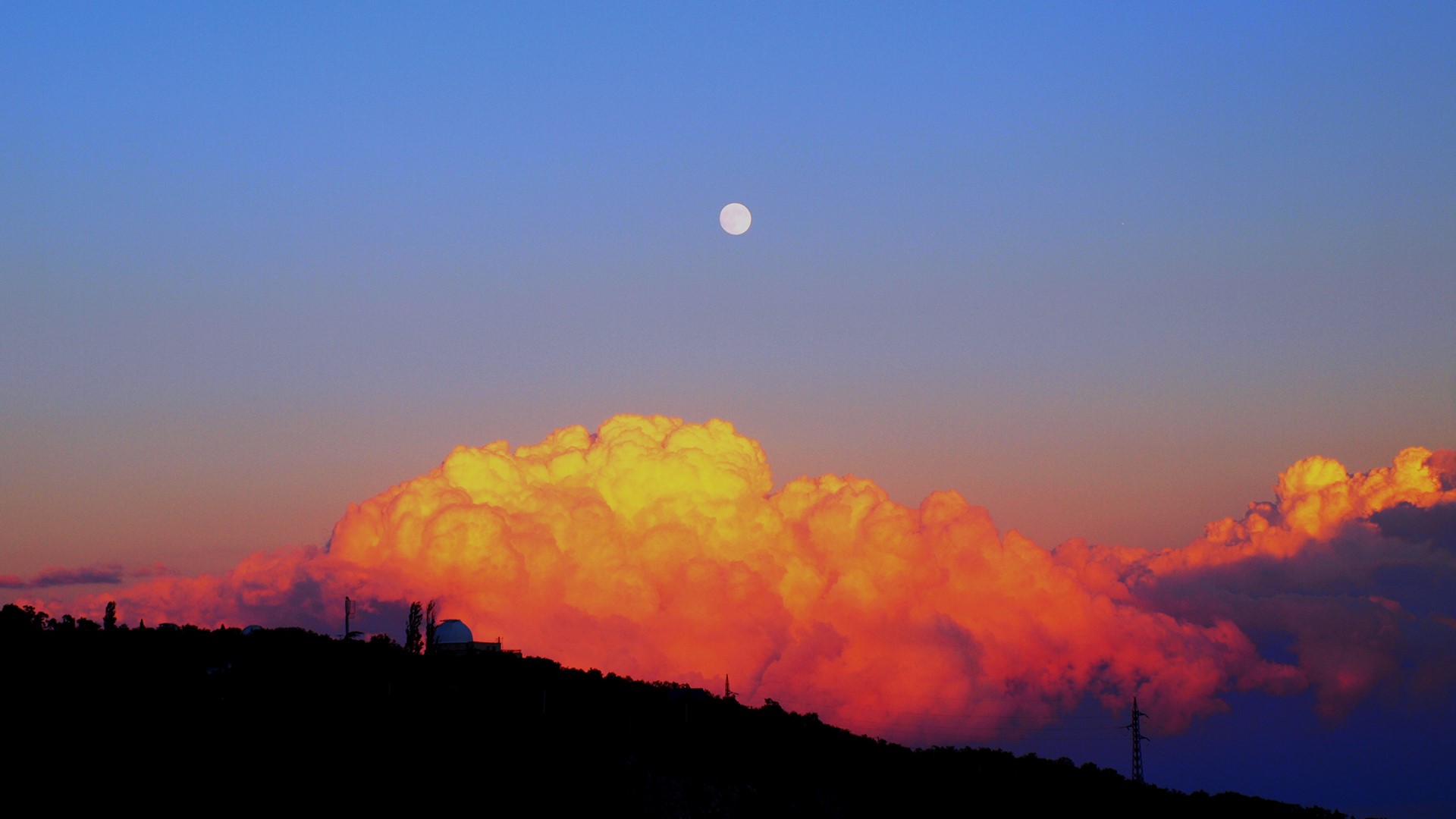 sunset, Moon, clouds, HD Wallpaper