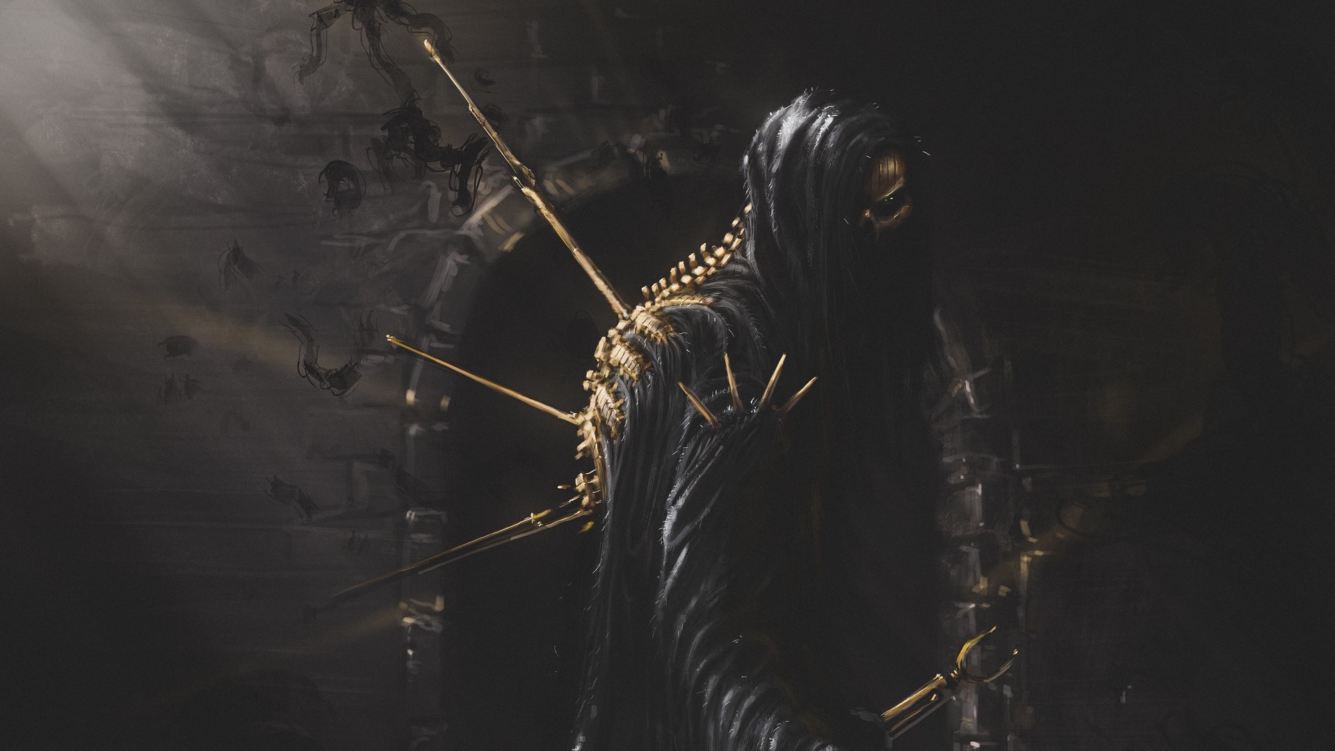 skeleton, dead, hoods, sword, spikes, dark, fantasy art, HD Wallpaper
