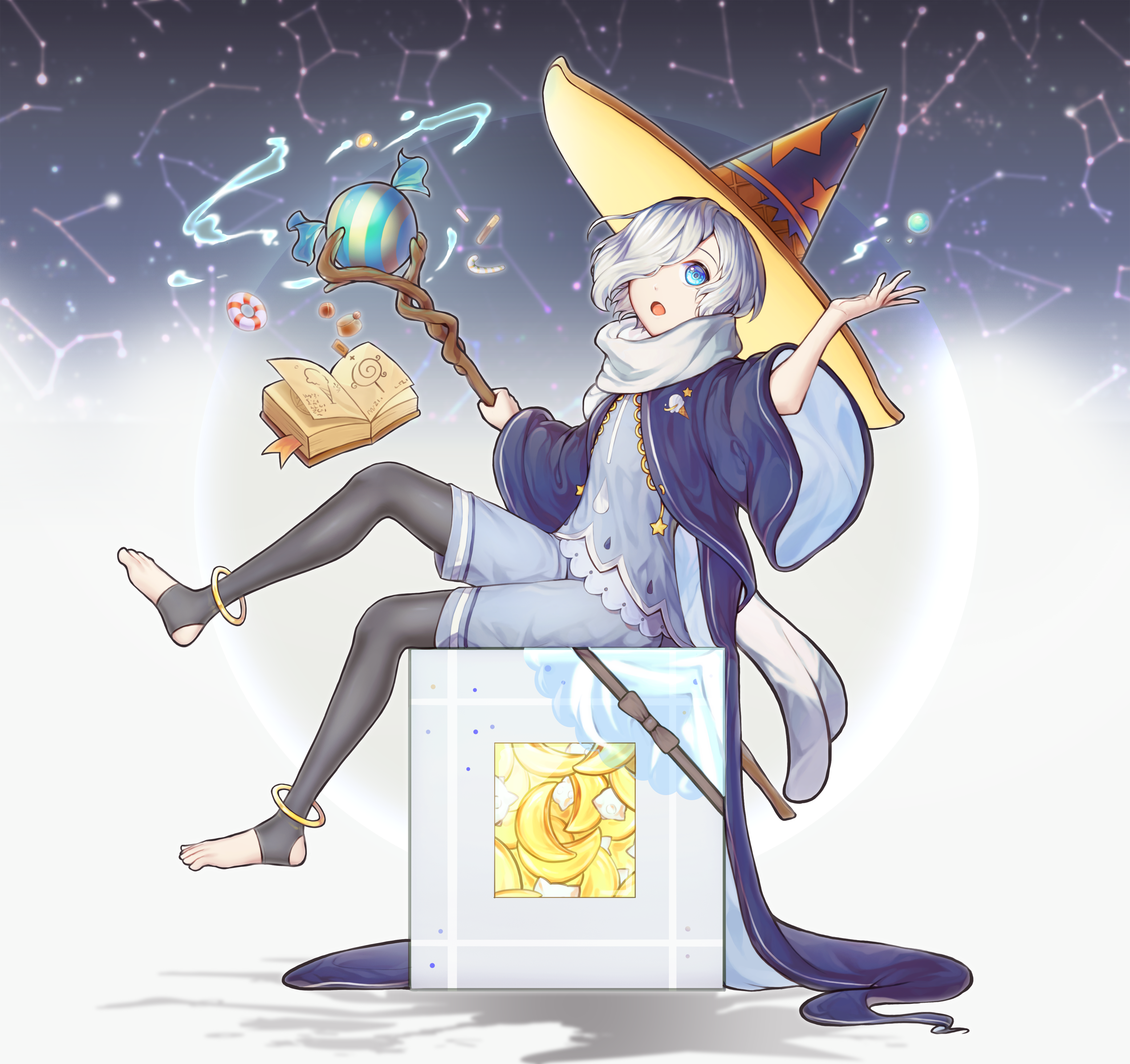 anime, anime girls, witch hat, blue eyes, HD Wallpaper