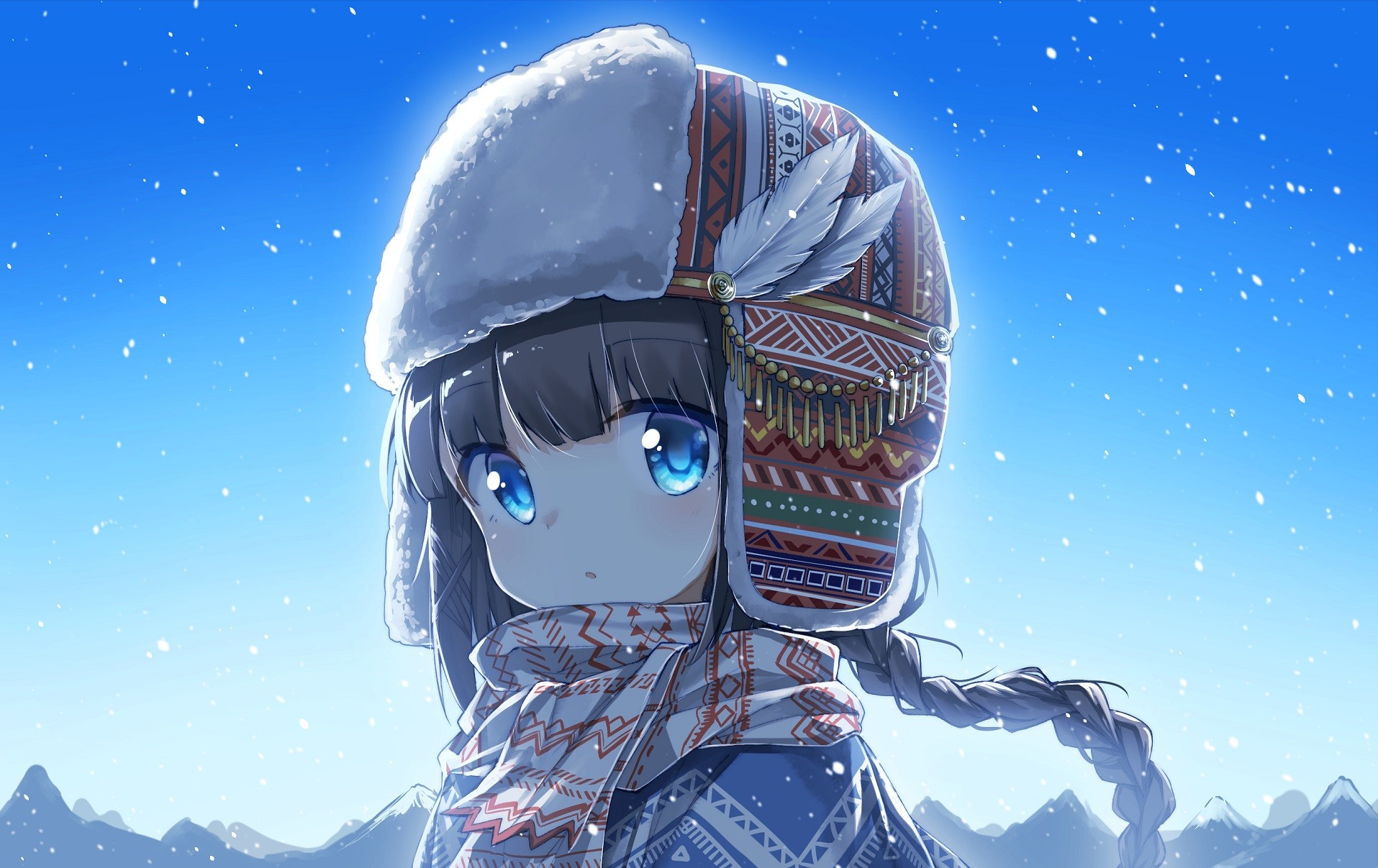 anime, anime girls, blue eyes, sky, hat, HD Wallpaper