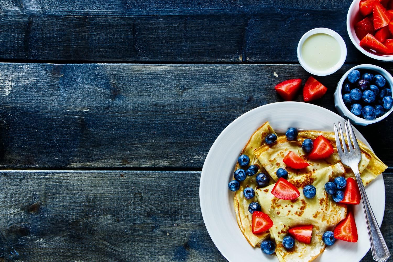 food, fruit, pancakes, strawberries, HD Wallpaper