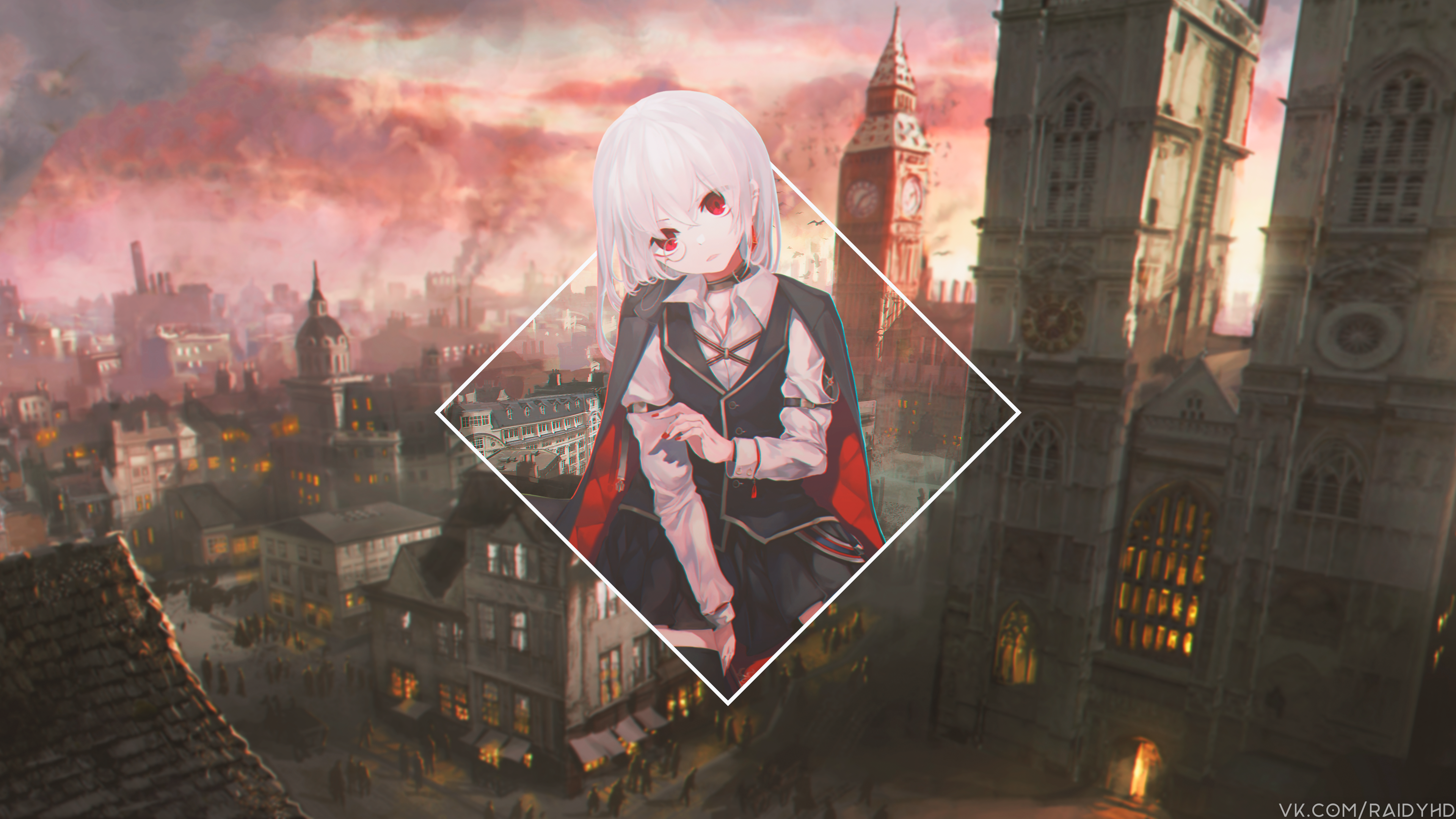 anime girls, anime, picture-in-picture, red eyes, HD Wallpaper
