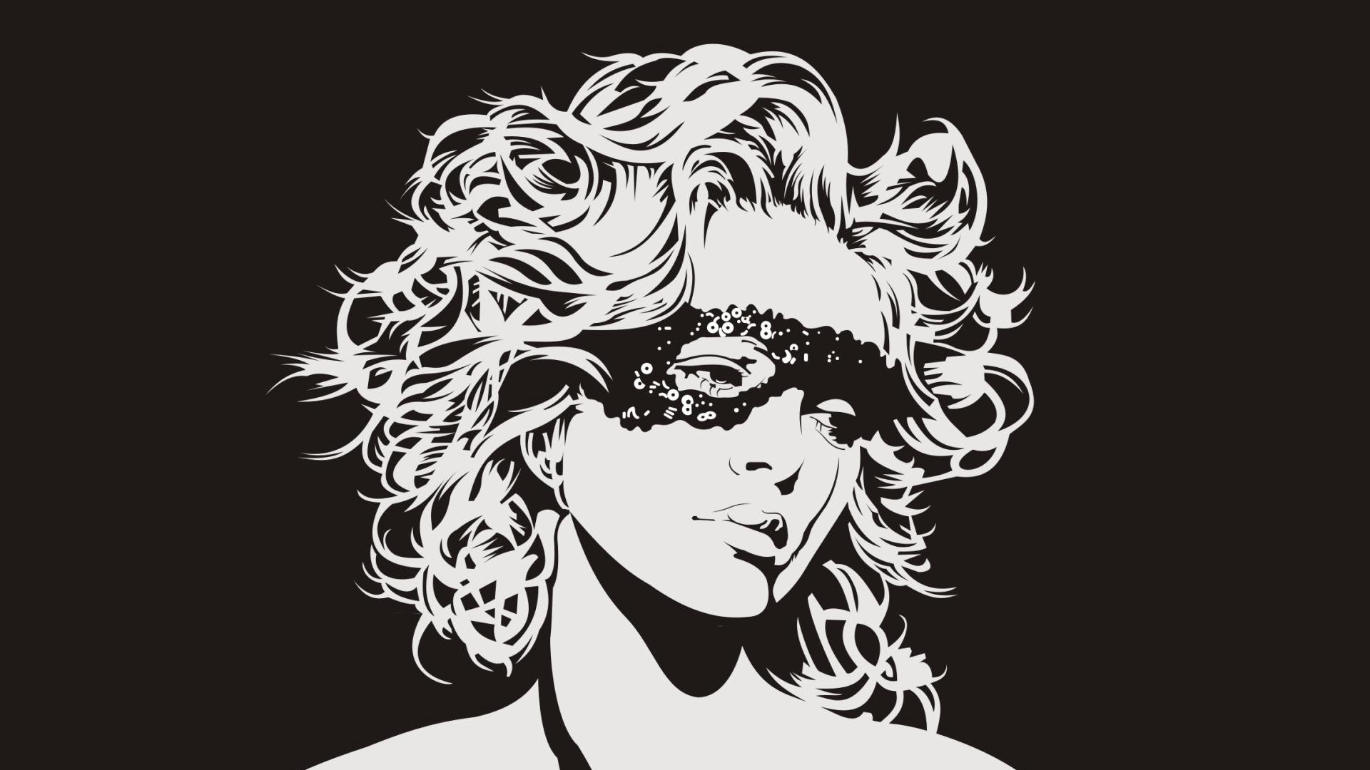 women, mask, monochrome, artwork, sad, vector, HD Wallpaper