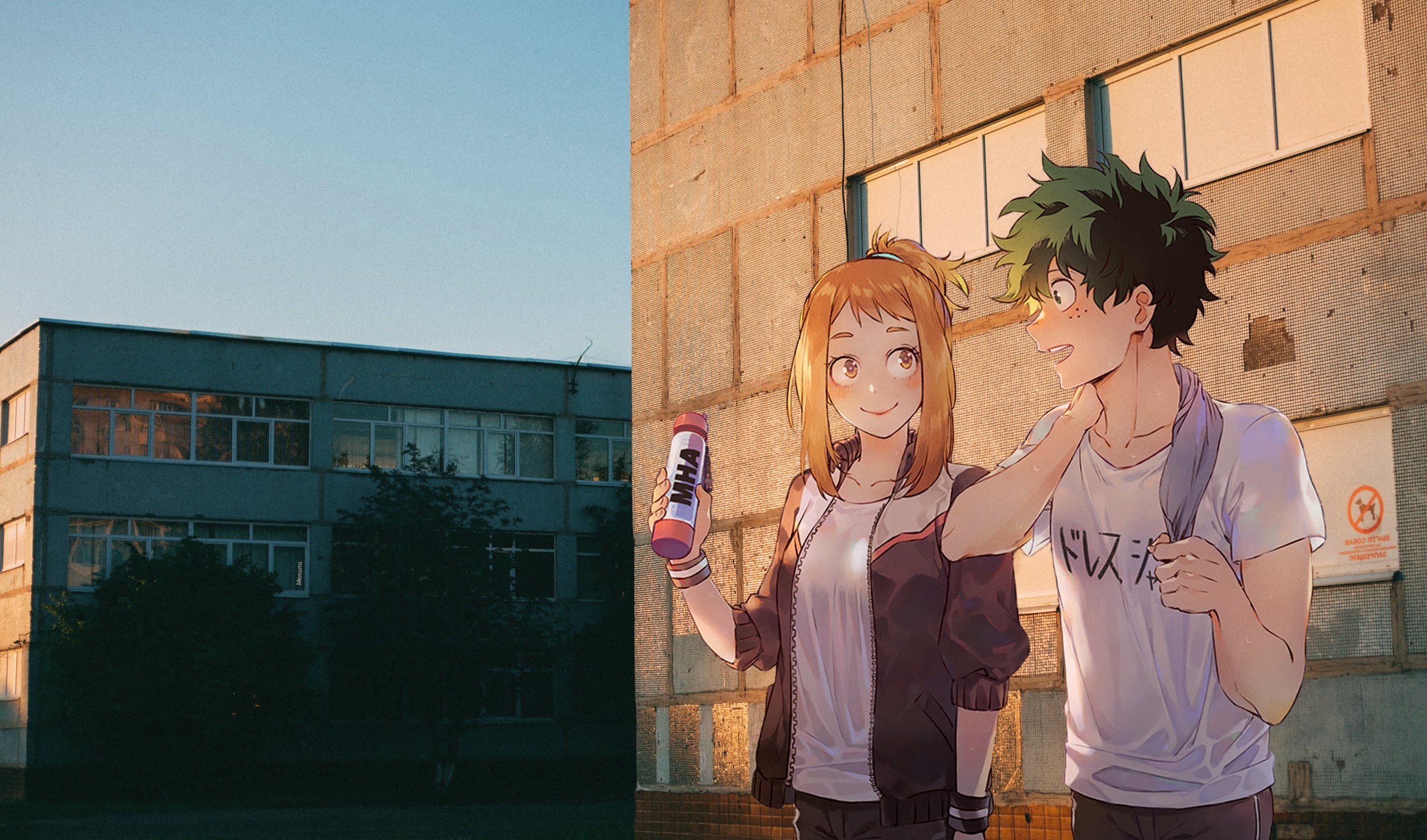 anime, Boku no Hero Academia, 2D, Uraraka Ochako, Midoriya Izuku, anime girls, anime boys, urban, HD Wallpaper