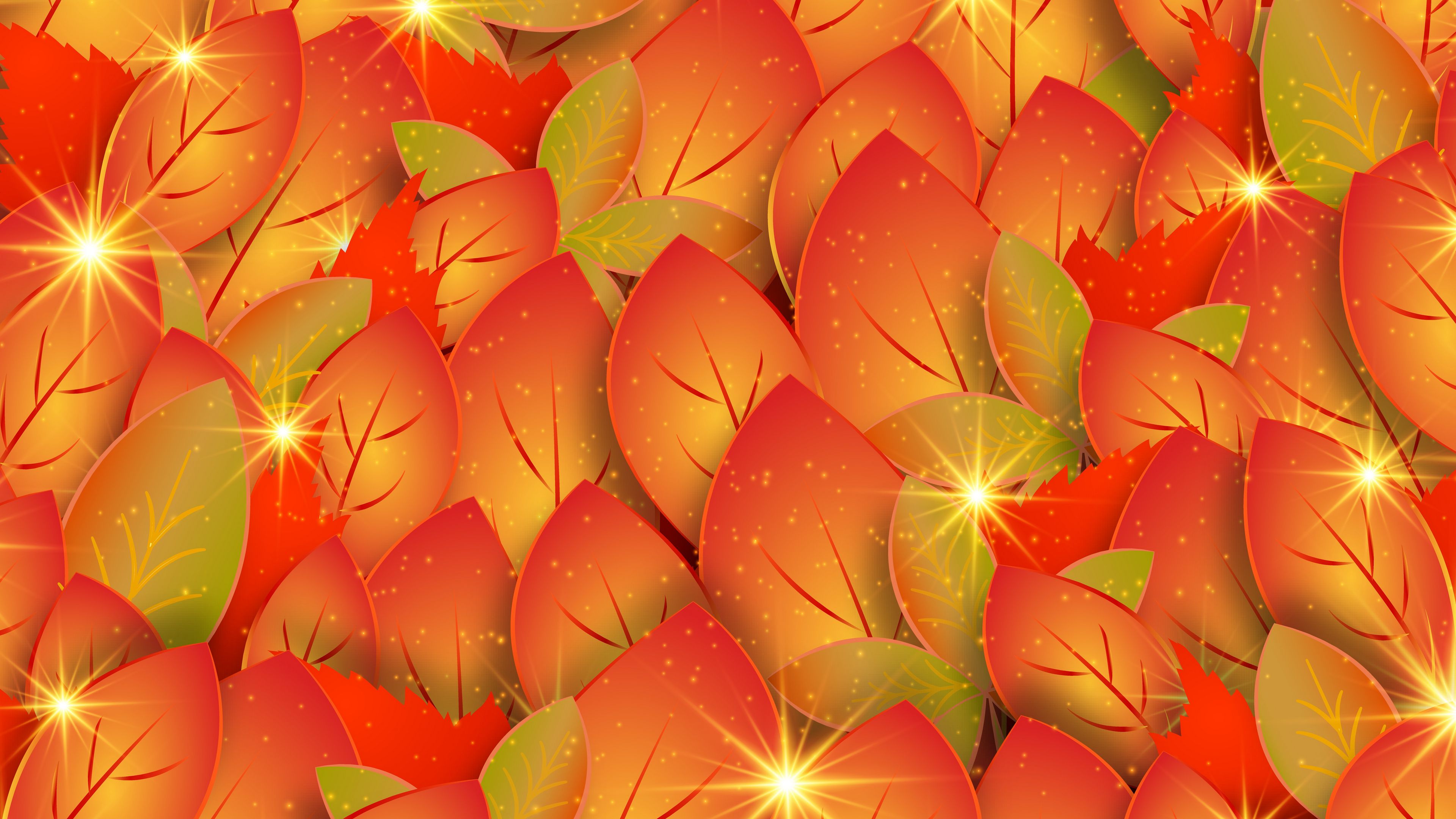 leaves, autumn, patterns, shine, 4k, HD Wallpaper