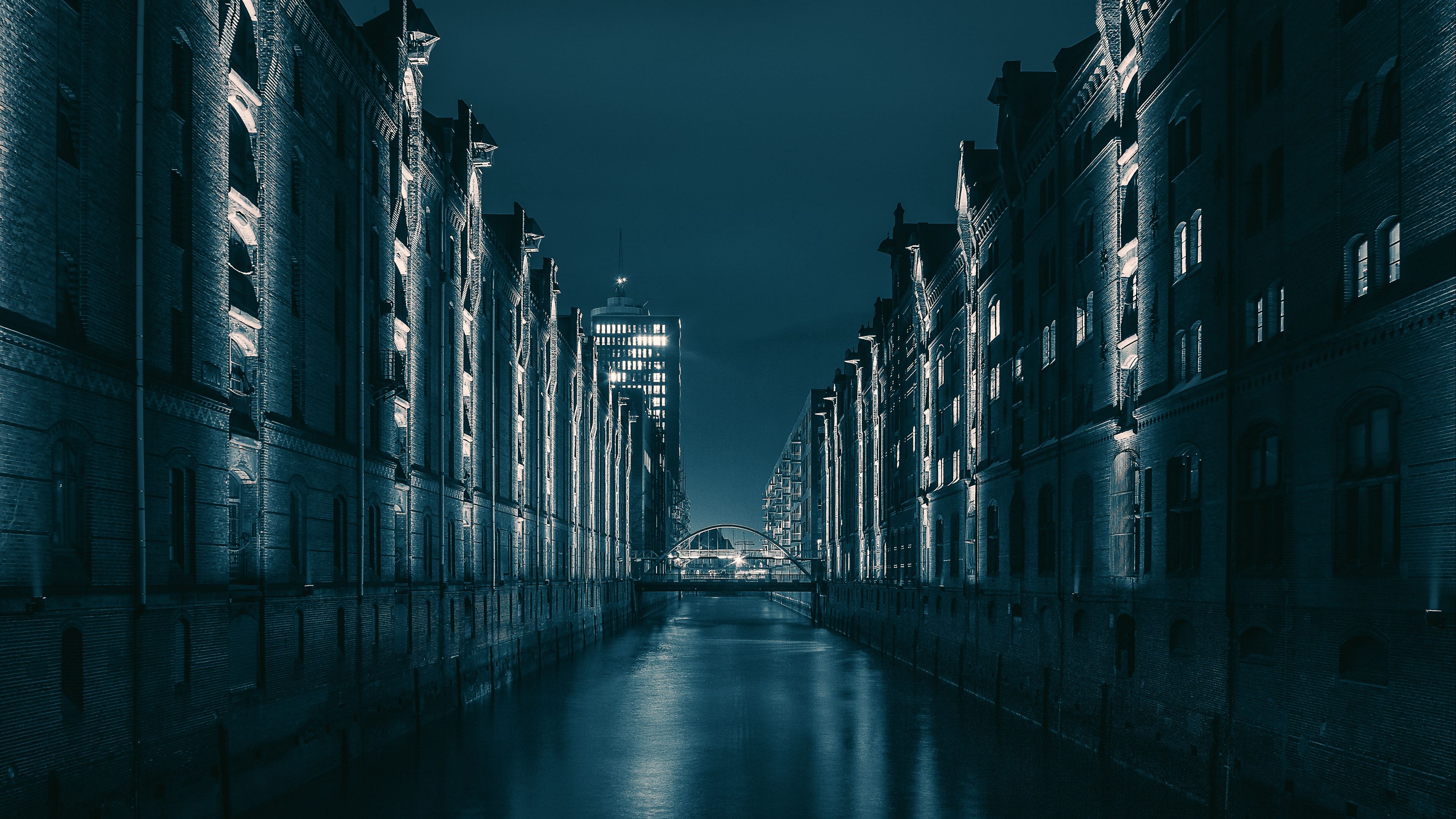 night city, bridge, architecture, hamburg, germany, 4k, HD Wallpaper