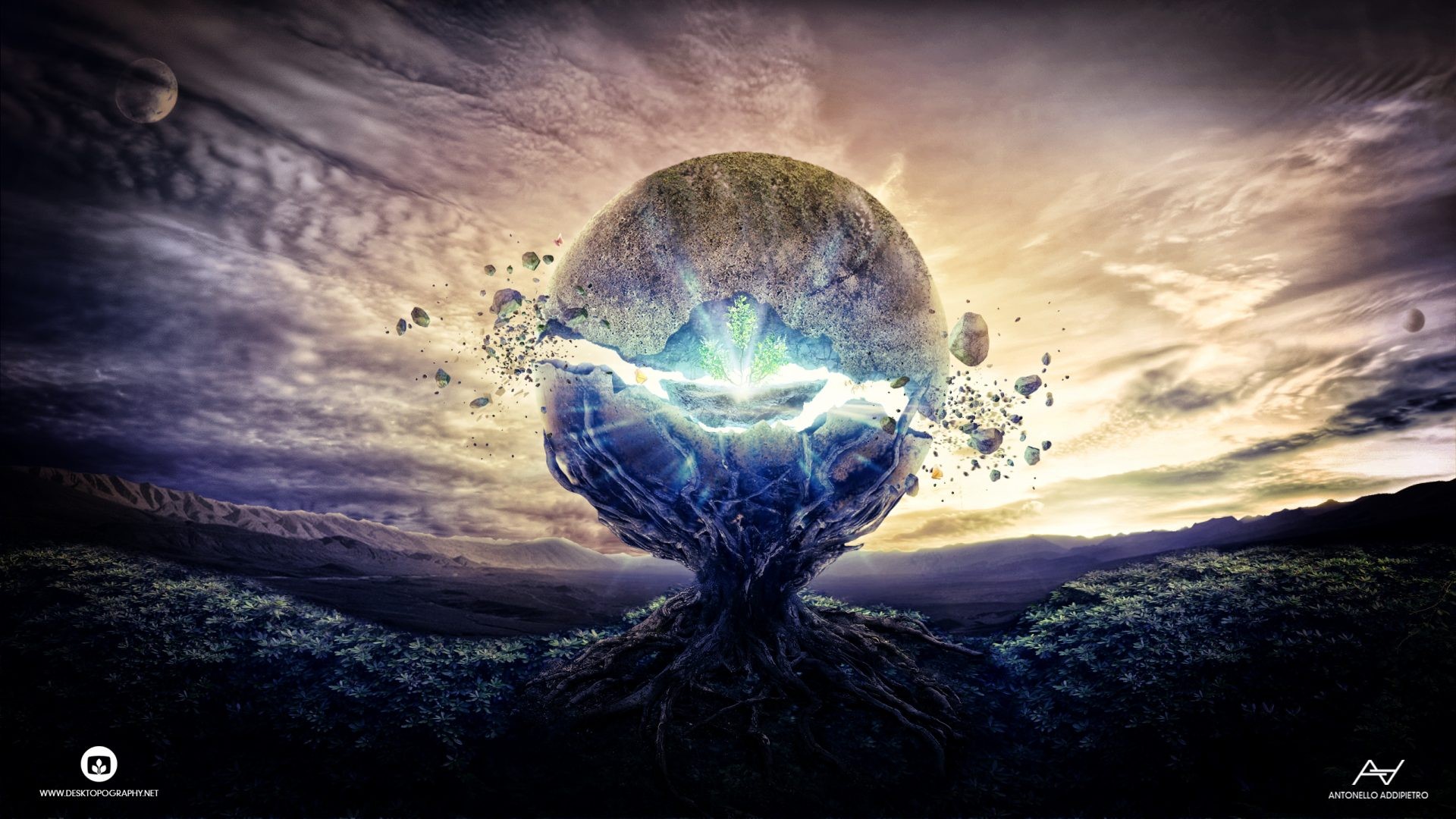 planet, nature, dark, digital art, sky, Desktopography, HD Wallpaper