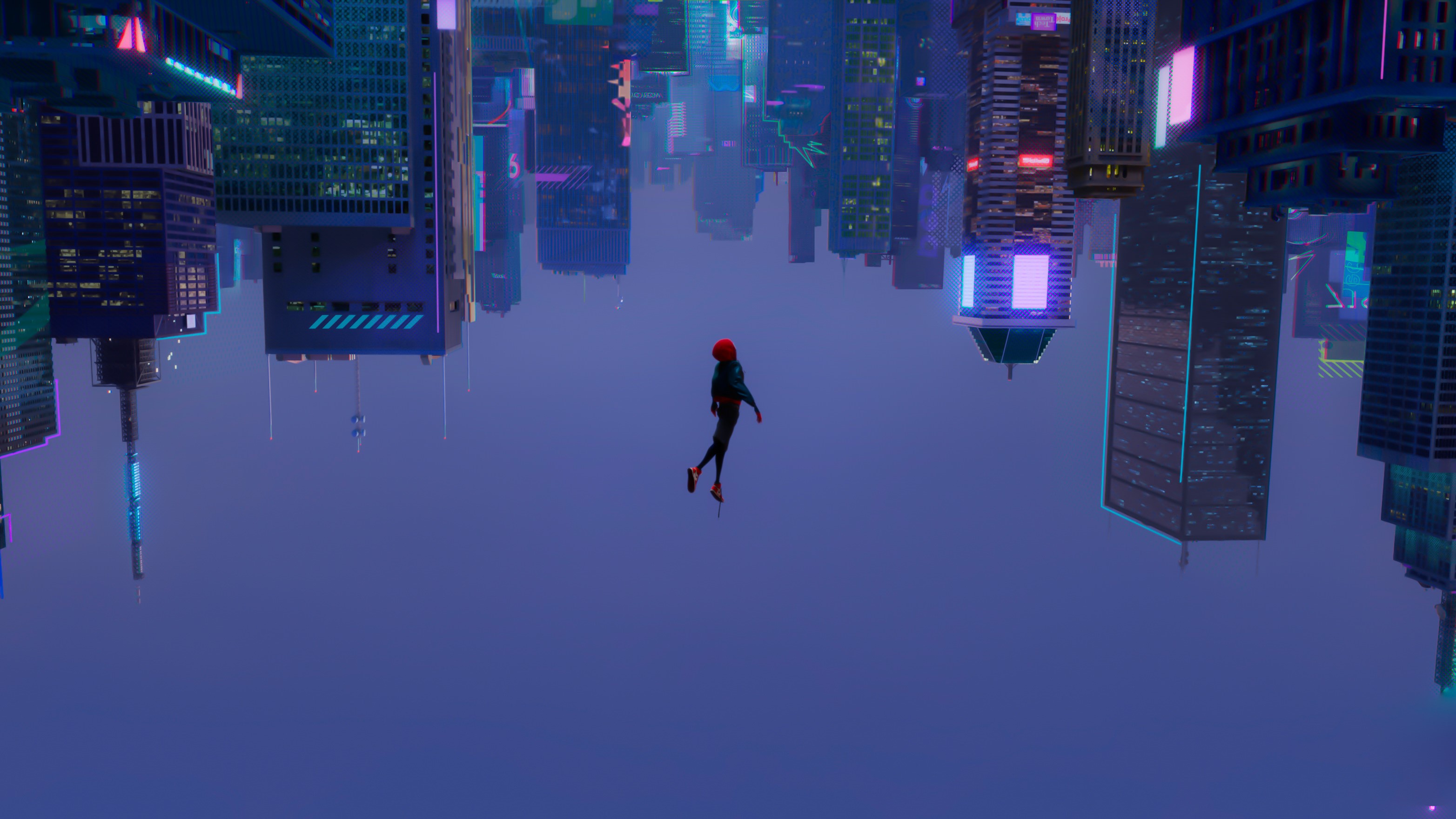 skyscraper, upside down, animated movies, Spider-Man, Miles Morales, Marvel Comics, Spider-Man: Into the Spider-Verse, HD Wallpaper