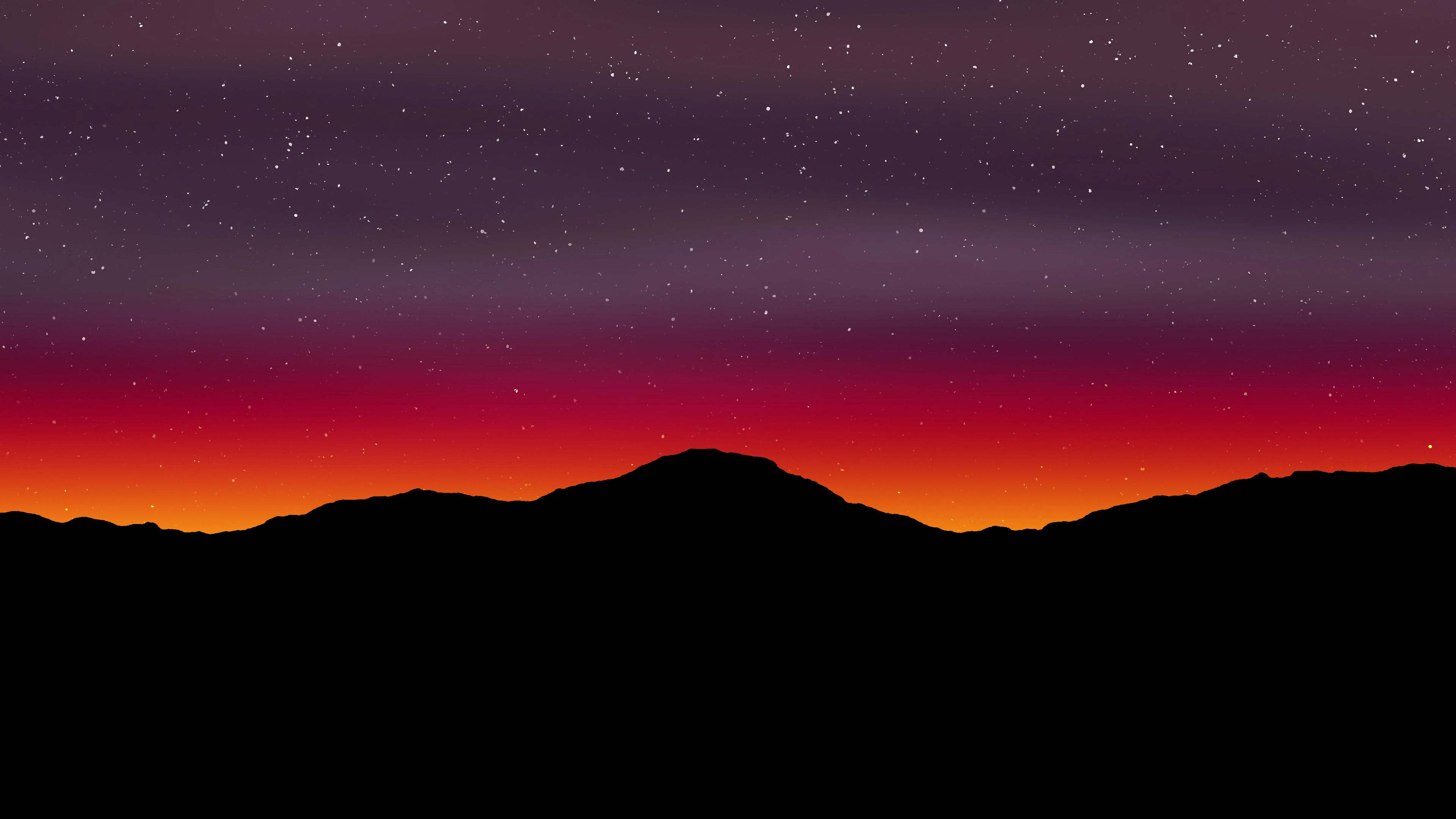 starry sky, mountains, art, dark, 4k, HD Wallpaper