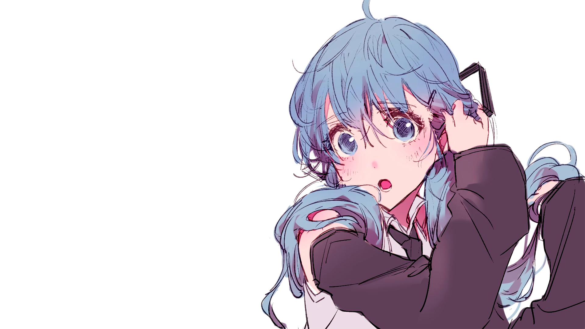 anime, manga, anime girls, simple background, minimalism, closeup, blue hair, open mouth, HD Wallpaper