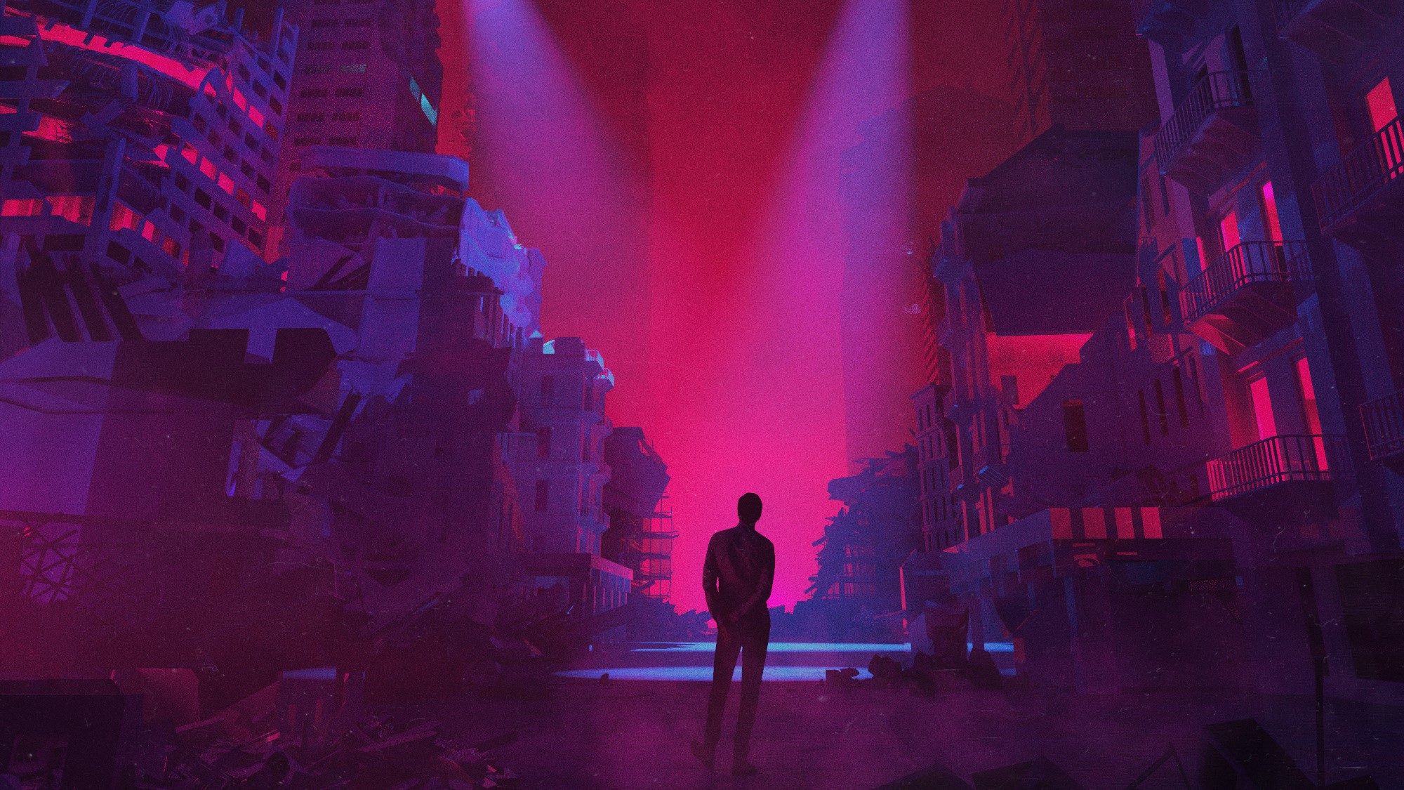 artwork, digital art, neon, building, dystopian, HD Wallpaper