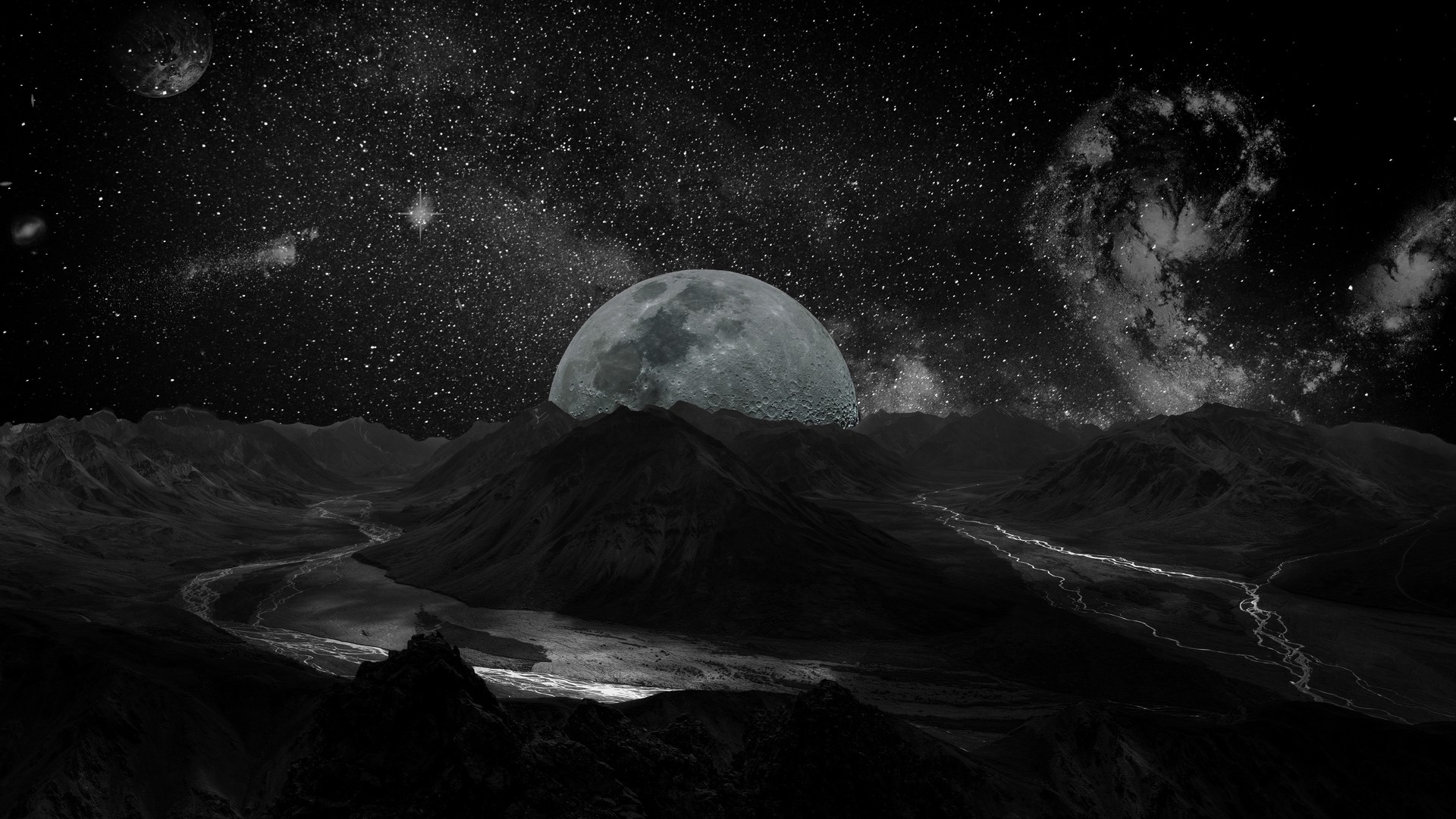 dark, black, Moon, stars, HD Wallpaper