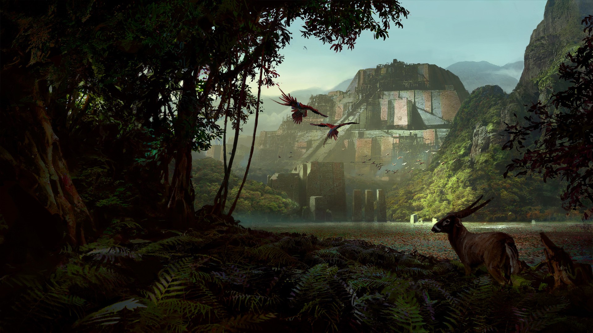 digital art, artwork, landscape, Path of Exile, video games, forest, birds, animals, HD Wallpaper
