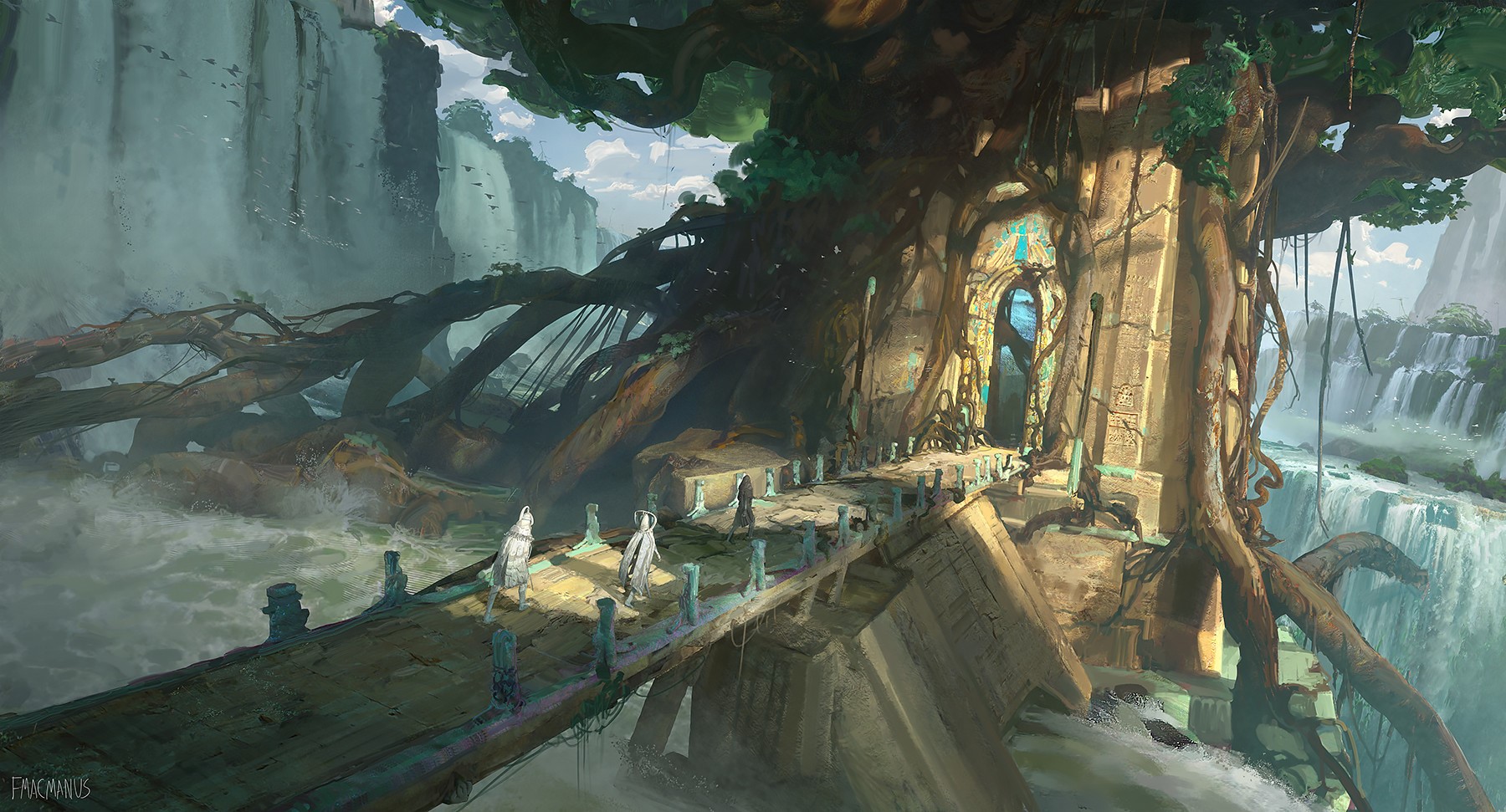 digital art, artwork, fantasy art, tree house, trees, HD Wallpaper