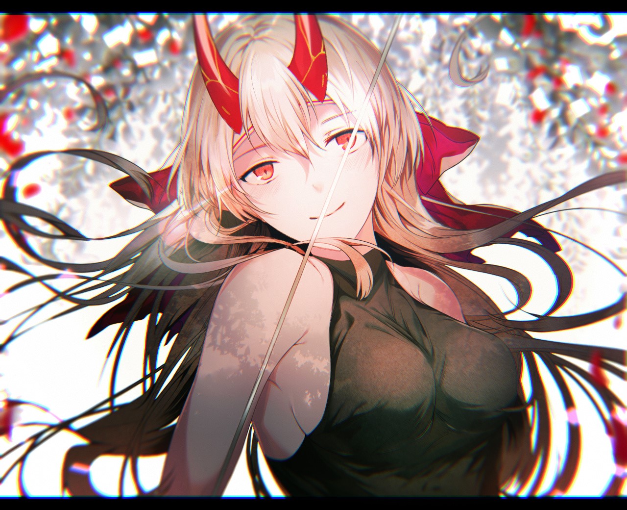 anime, anime girls, boobs, horns, red eyes, HD Wallpaper