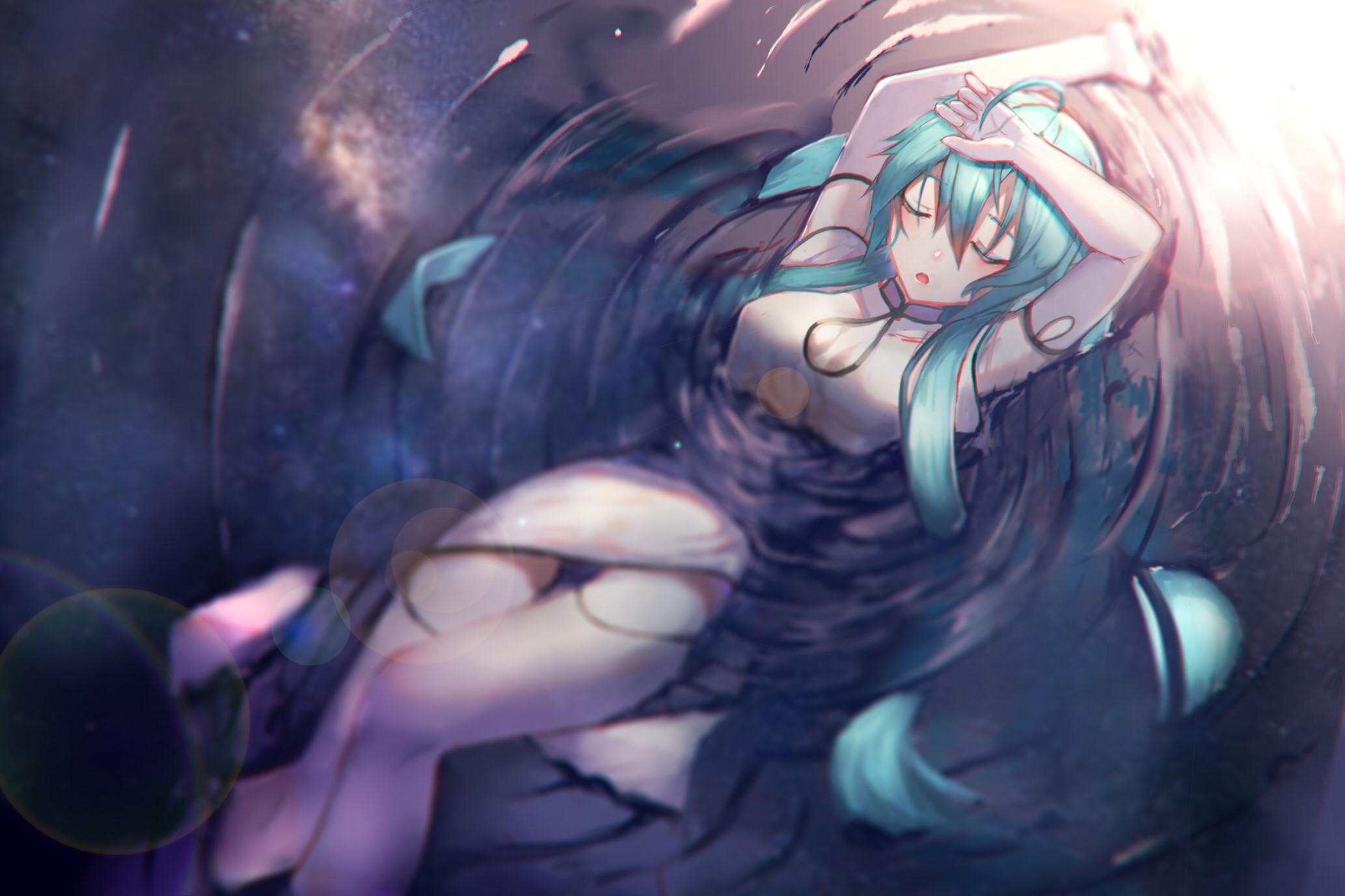 anime, anime girls, Hatsune Miku, Vocaloid, top view, HD Wallpaper