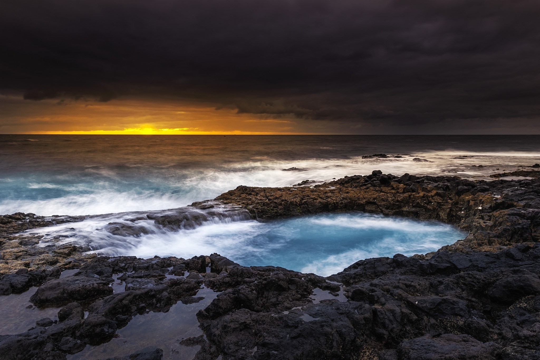 dark, sky, sea, nature, sunlight, beach, HD Wallpaper