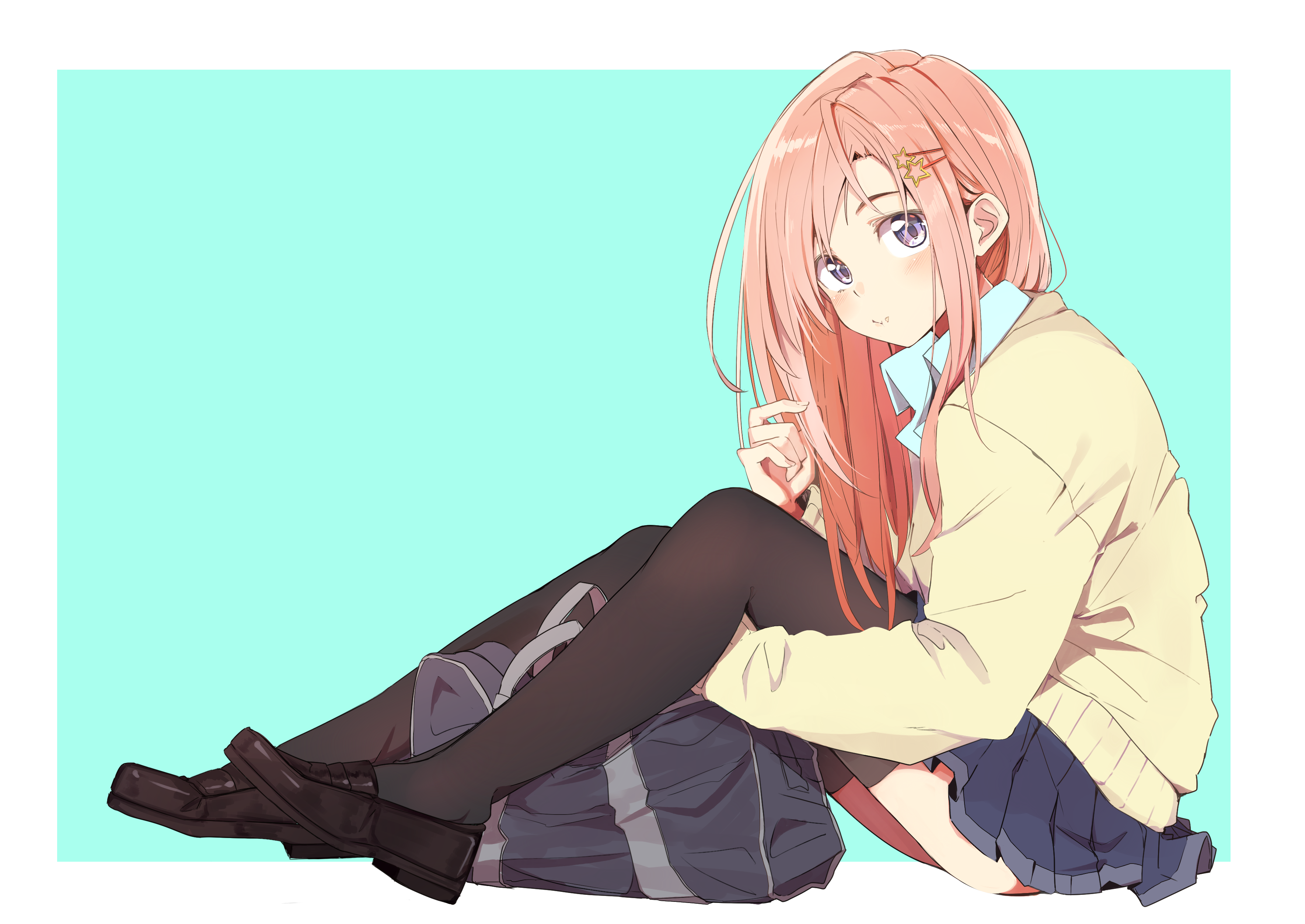 anime, anime girls, simple background, shoes, legs, redhead, long hair, HD Wallpaper