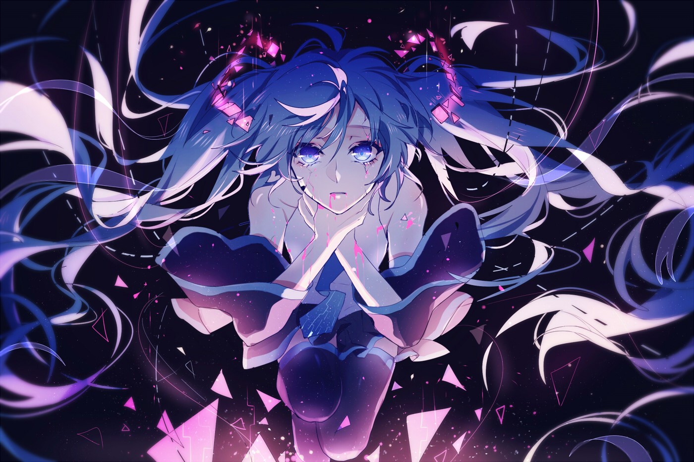 anime, anime girls, blue eyes, blue hair, long hair, HD Wallpaper