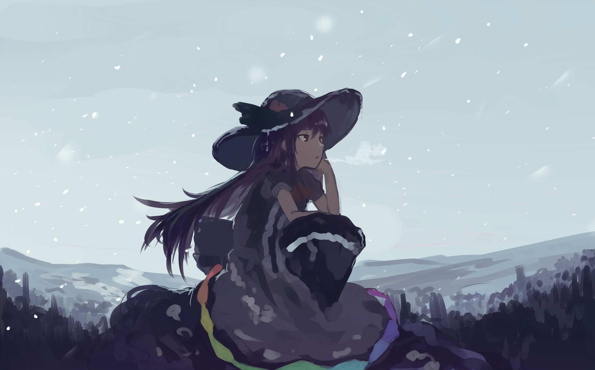 anime, anime girls, sky, long hair, hat, HD Wallpaper