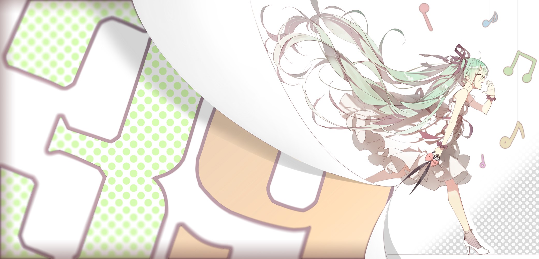 anime, anime girls, numbers, green hair, open mouth, long hair, HD Wallpaper